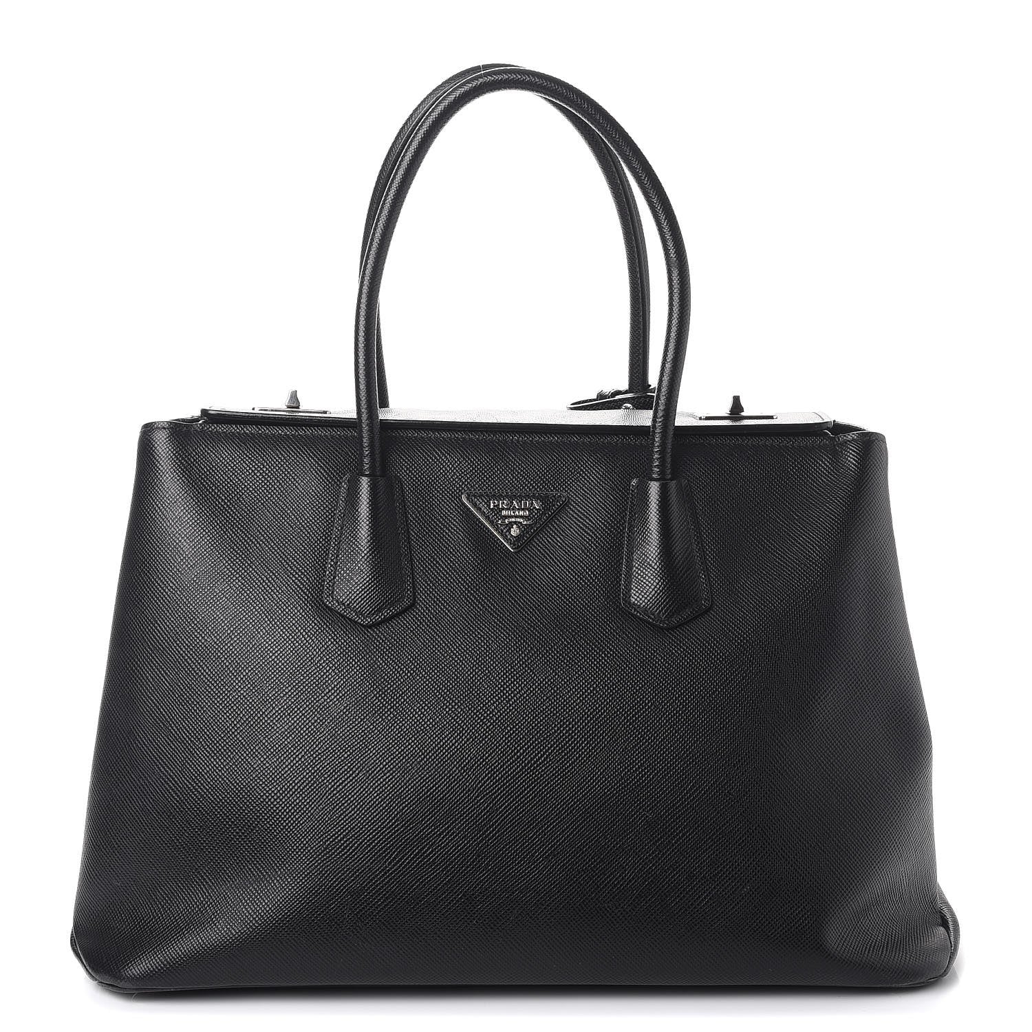 Prada Saffiano Cuir Twin Tote Nero Black 1 of 17