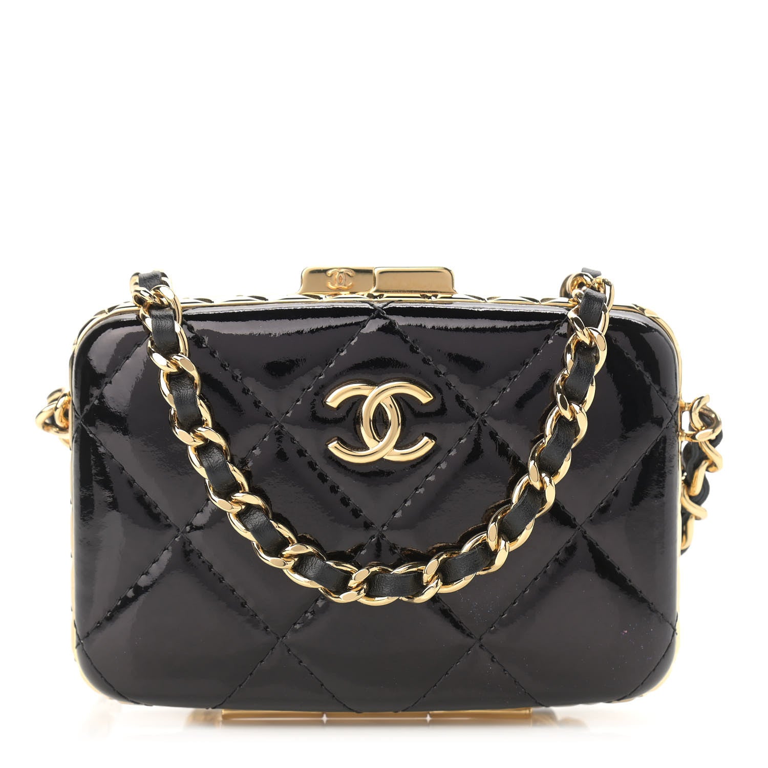 Chanel Glazed Goatskin Quilted Small Box With Chain Black 1 of 12