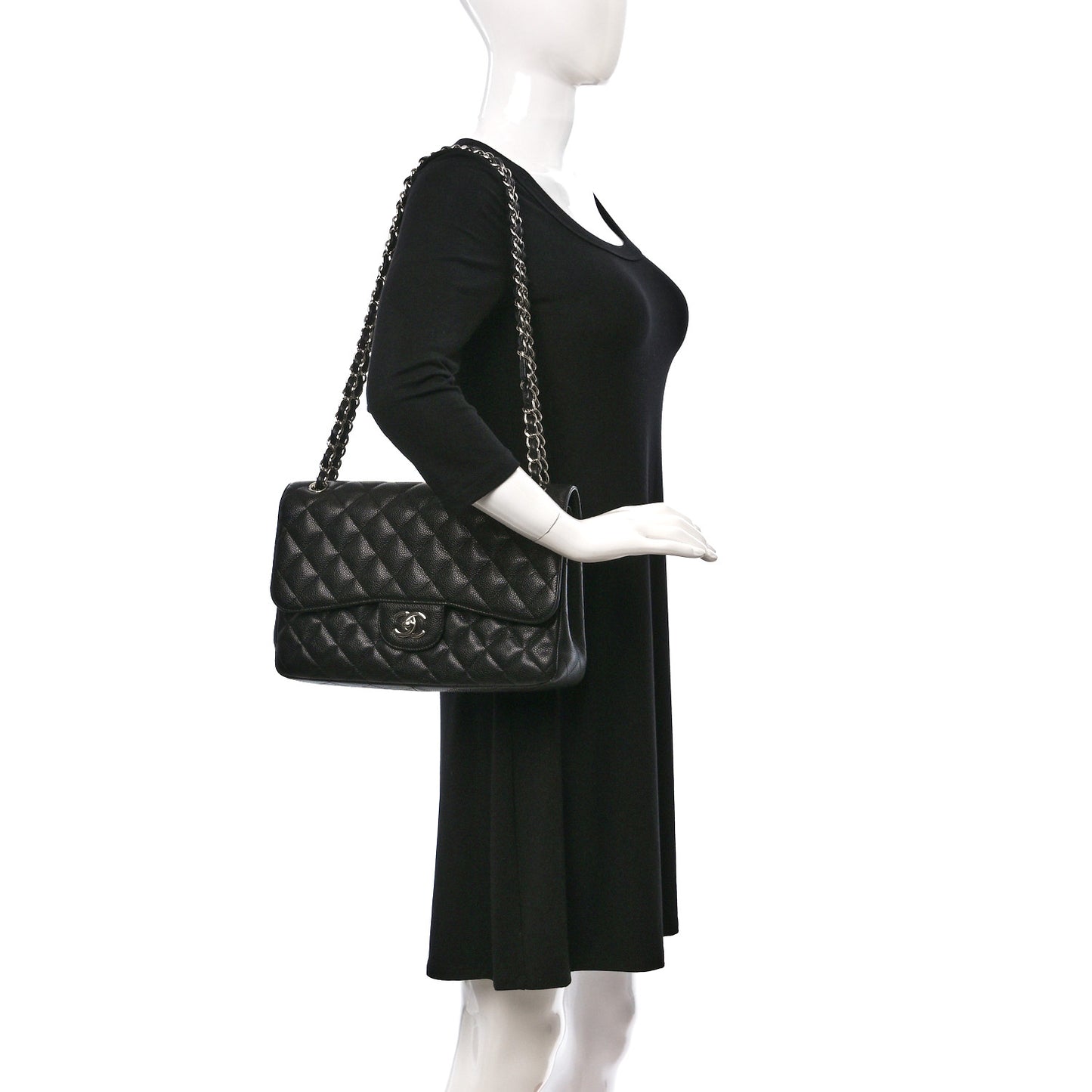 Caviar Quilted Jumbo Double Flap Black