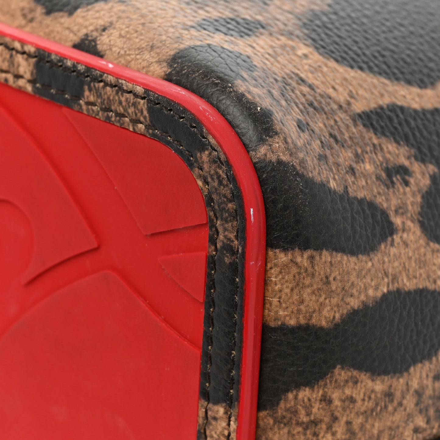 Calfskin Leopard Print Spikes East West Cabata Tote Brown
