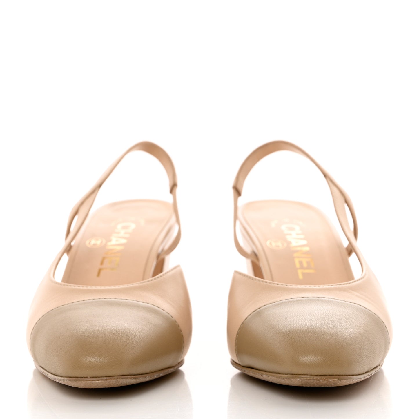 Lambskin Cap Toe CC Slingback Pumps 36 Beige Dark Beige