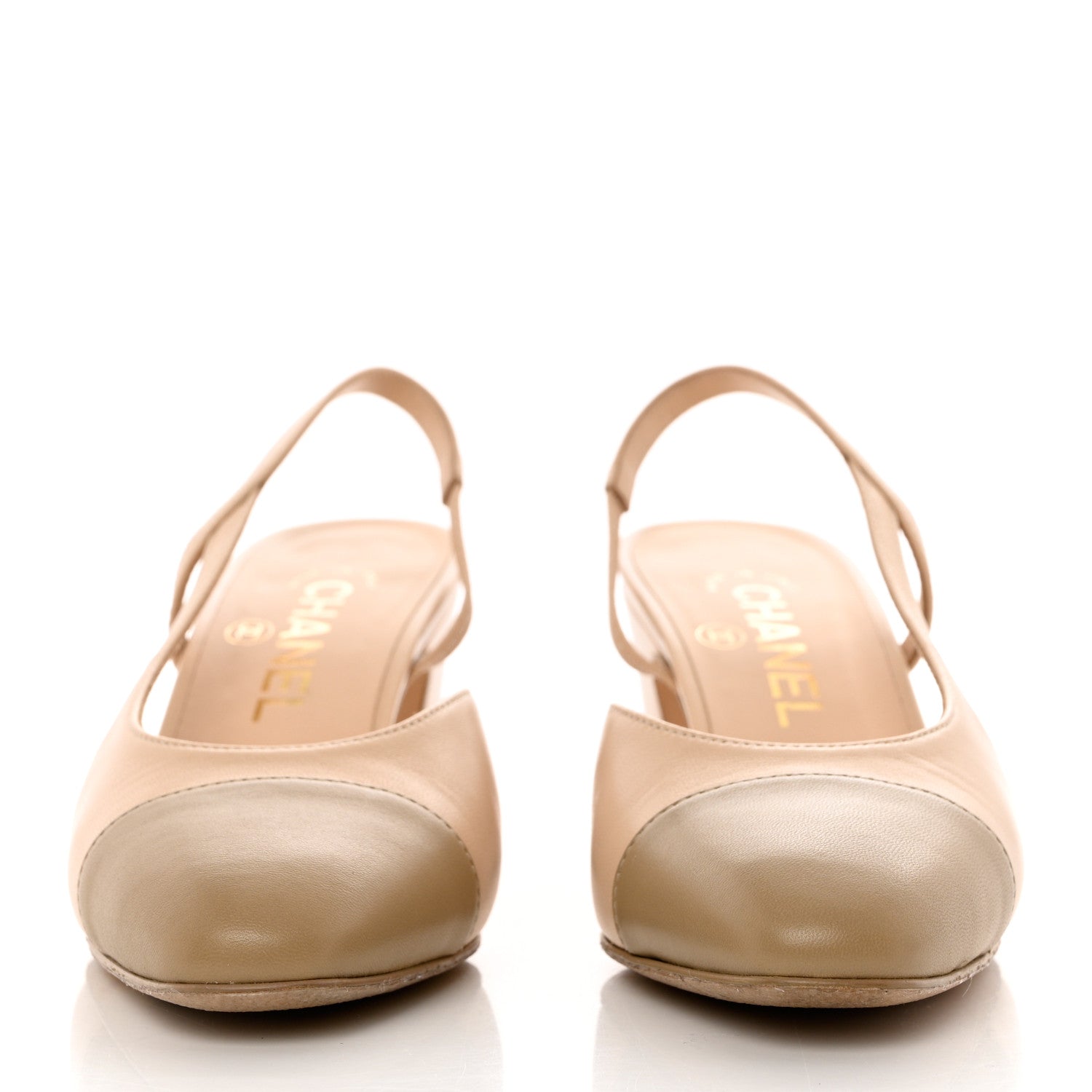 Chanel Lambskin Cap Toe CC Slingback Pumps 36 Beige Dark Beige 3 of 12