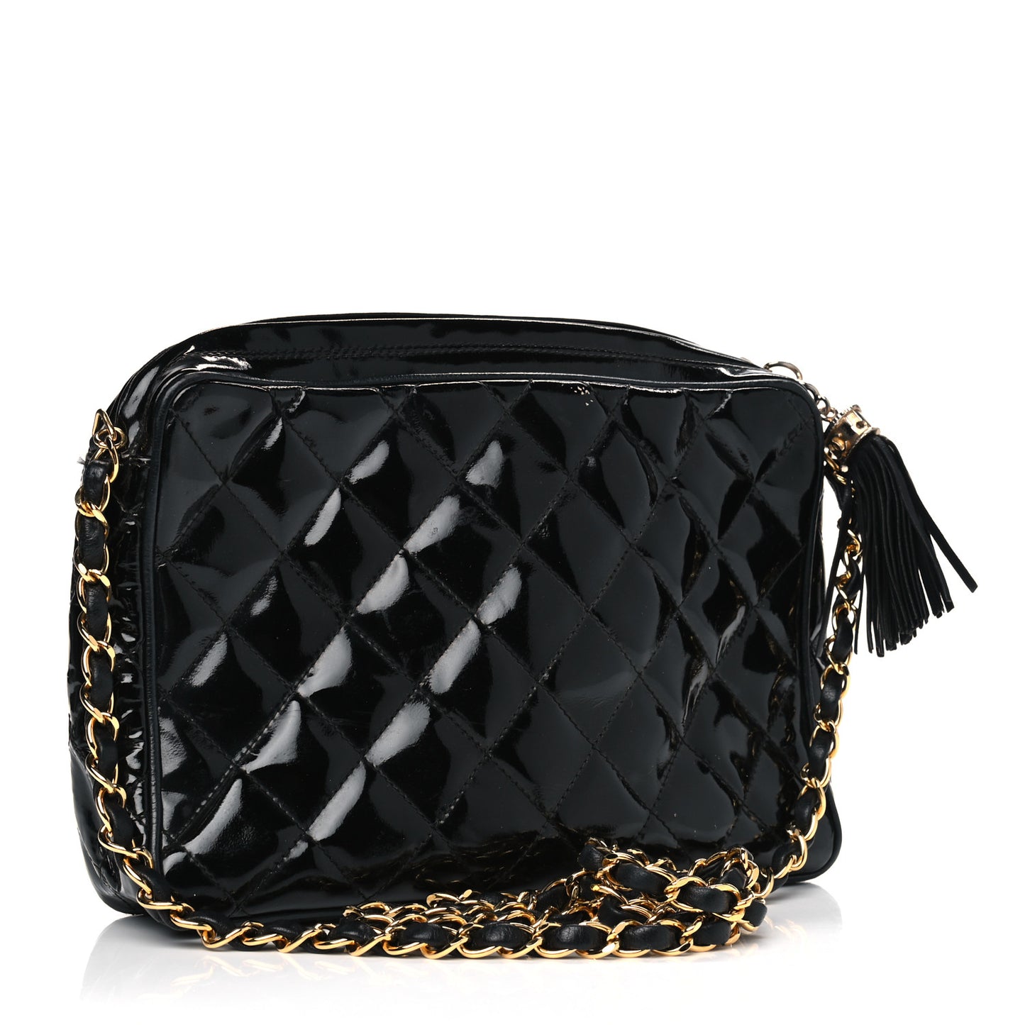 Patent Quilted Tassel Camera Case Black