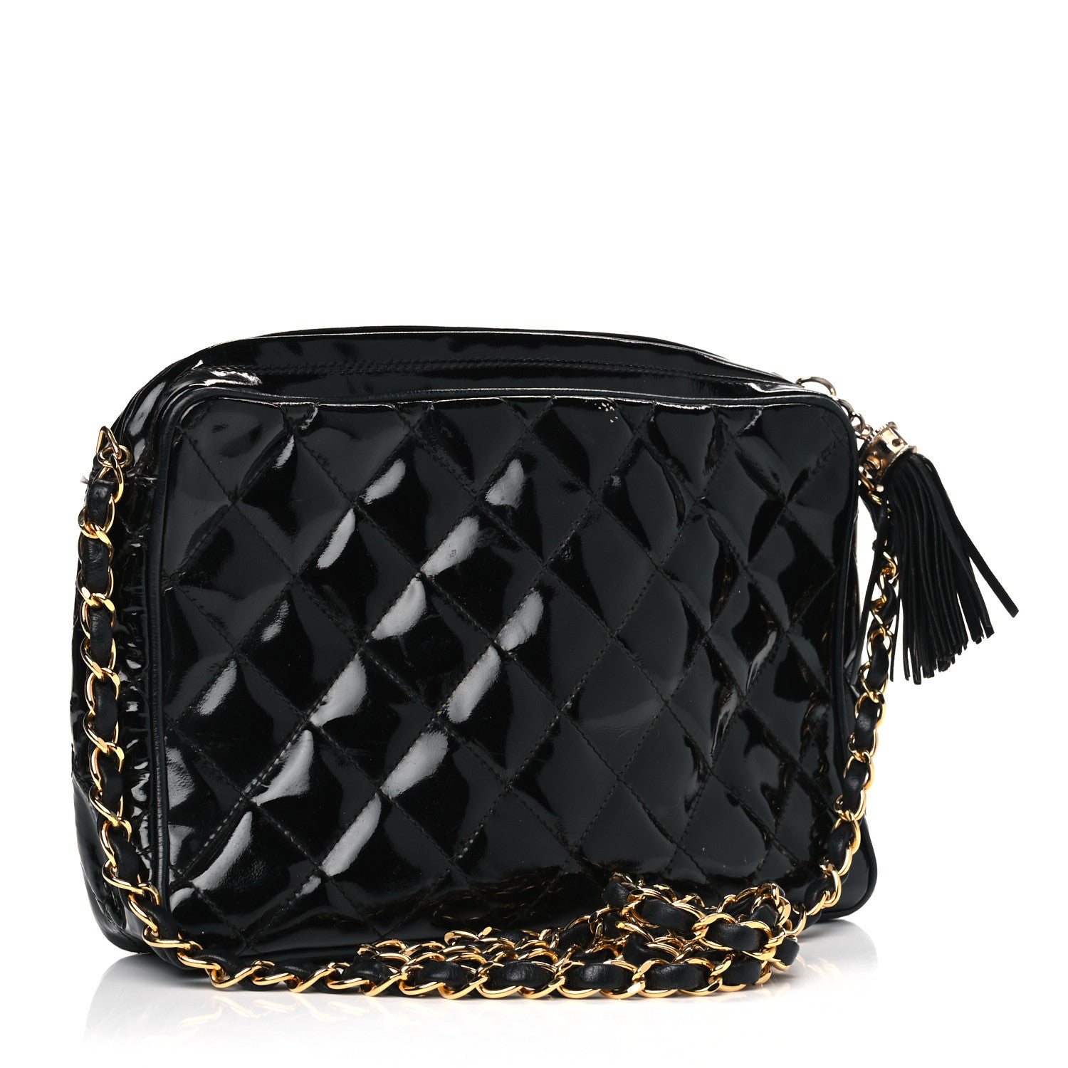 Chanel Patent Quilted Tassel Camera Case Black 2 of 10