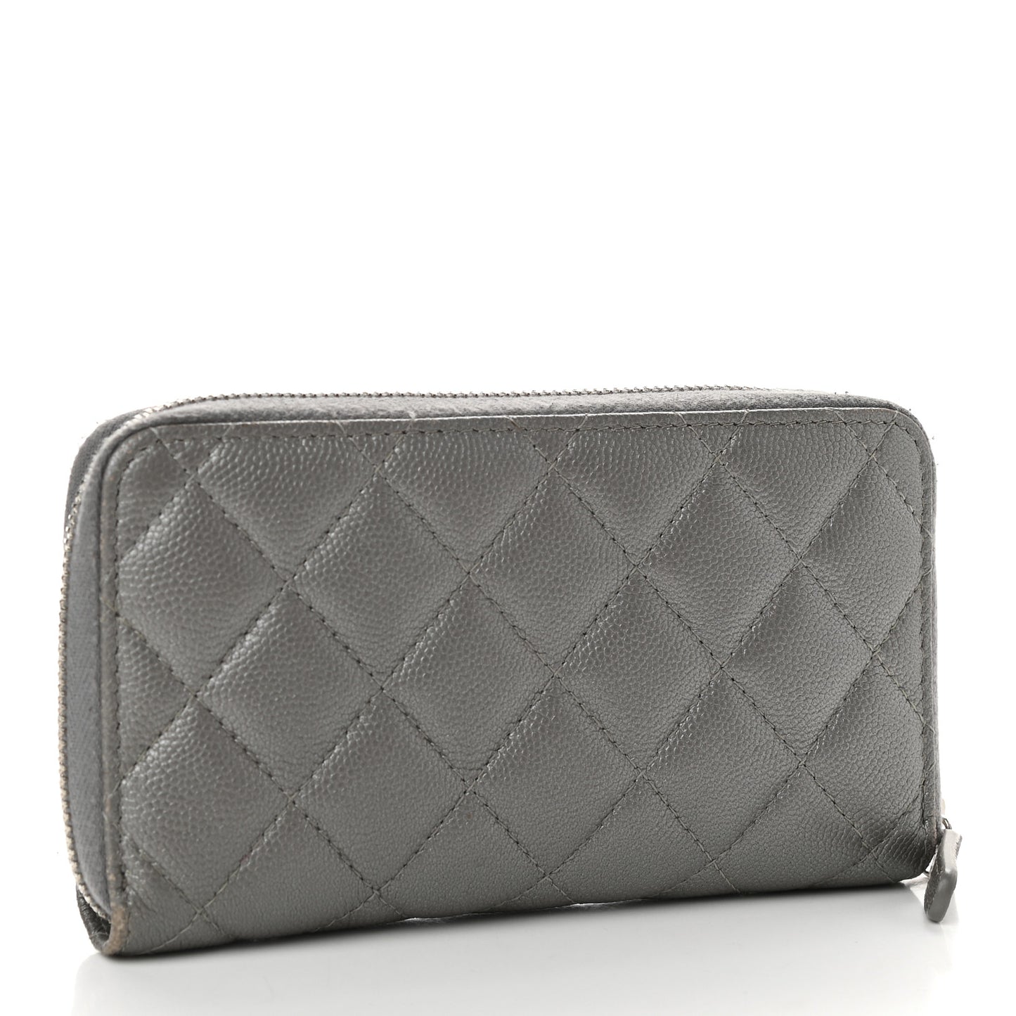 Metallic Caviar Quilted Medium Maxi CC Zip Around Wallet Grey