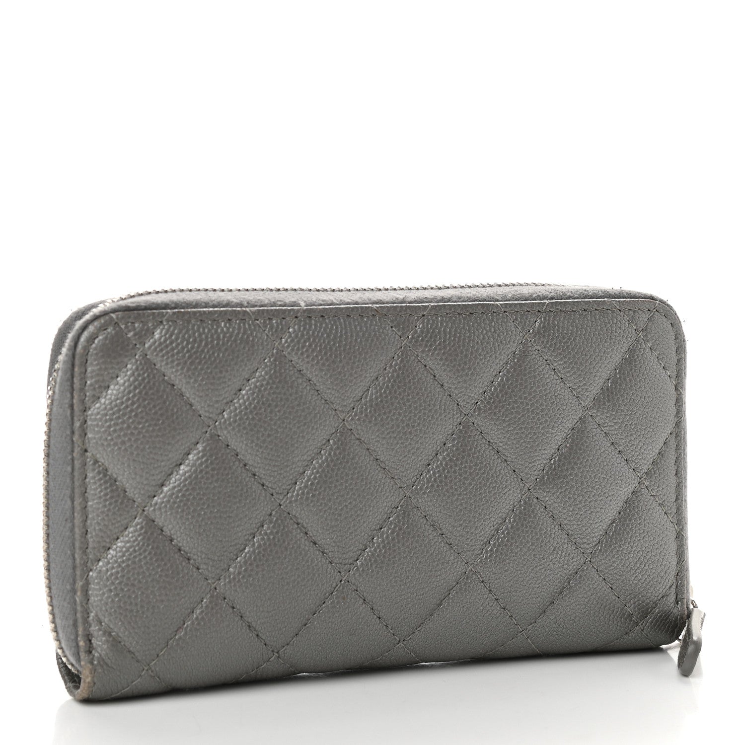 Chanel Metallic Caviar Quilted Medium Maxi CC Zip Around Wallet Grey 3 of 11