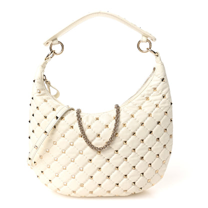 Valentino Garavani Nappa Small Rockstud Spike Hobo Ivory 1 of 9