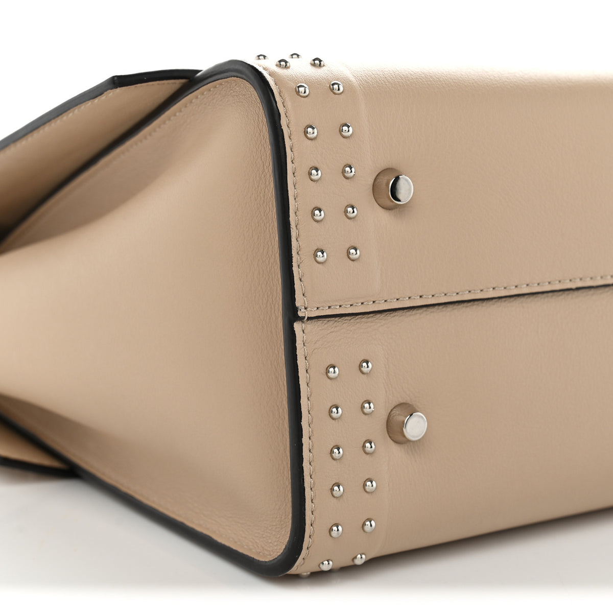 Grained Calfskin Studded Small Shark Lock Satchel Natural Beige