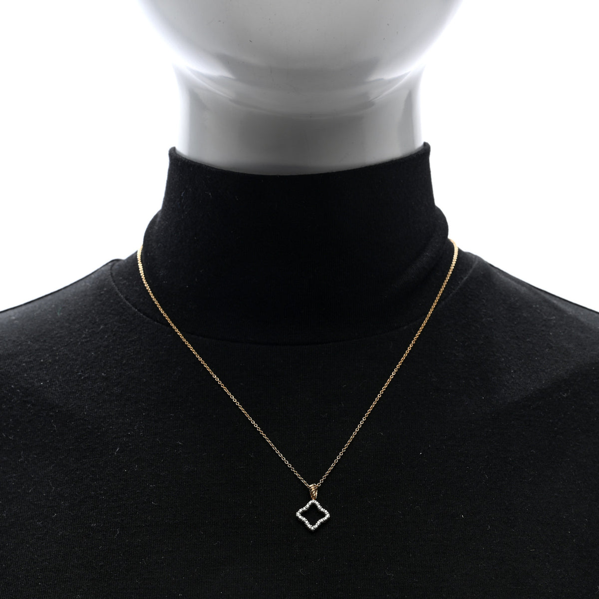 18K Yellow Gold Diamond Cable Collectibles Quatrefoil Pendant Necklace