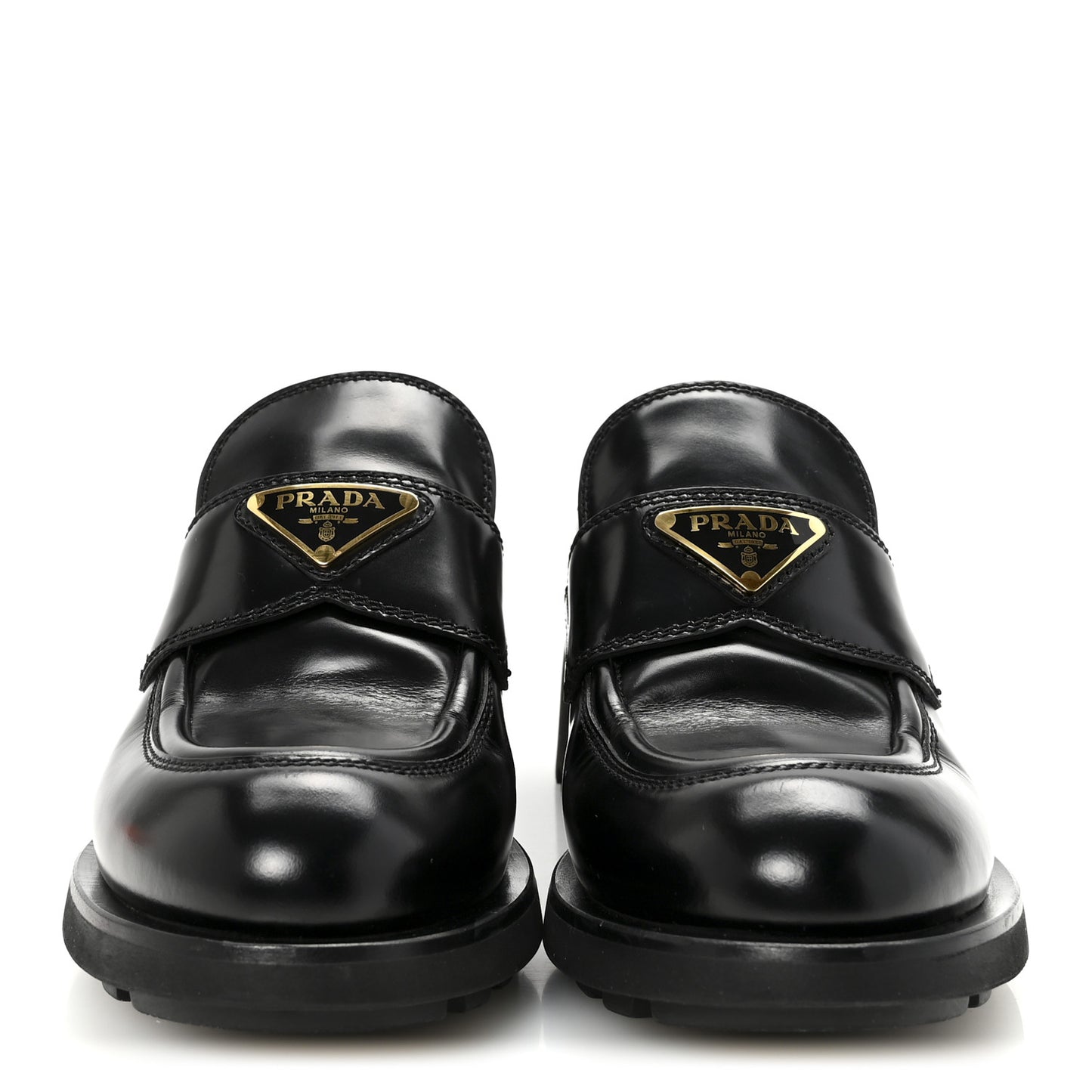 Spazzolato Metal Triangle Logo 50mm Loafers 36.5 Black