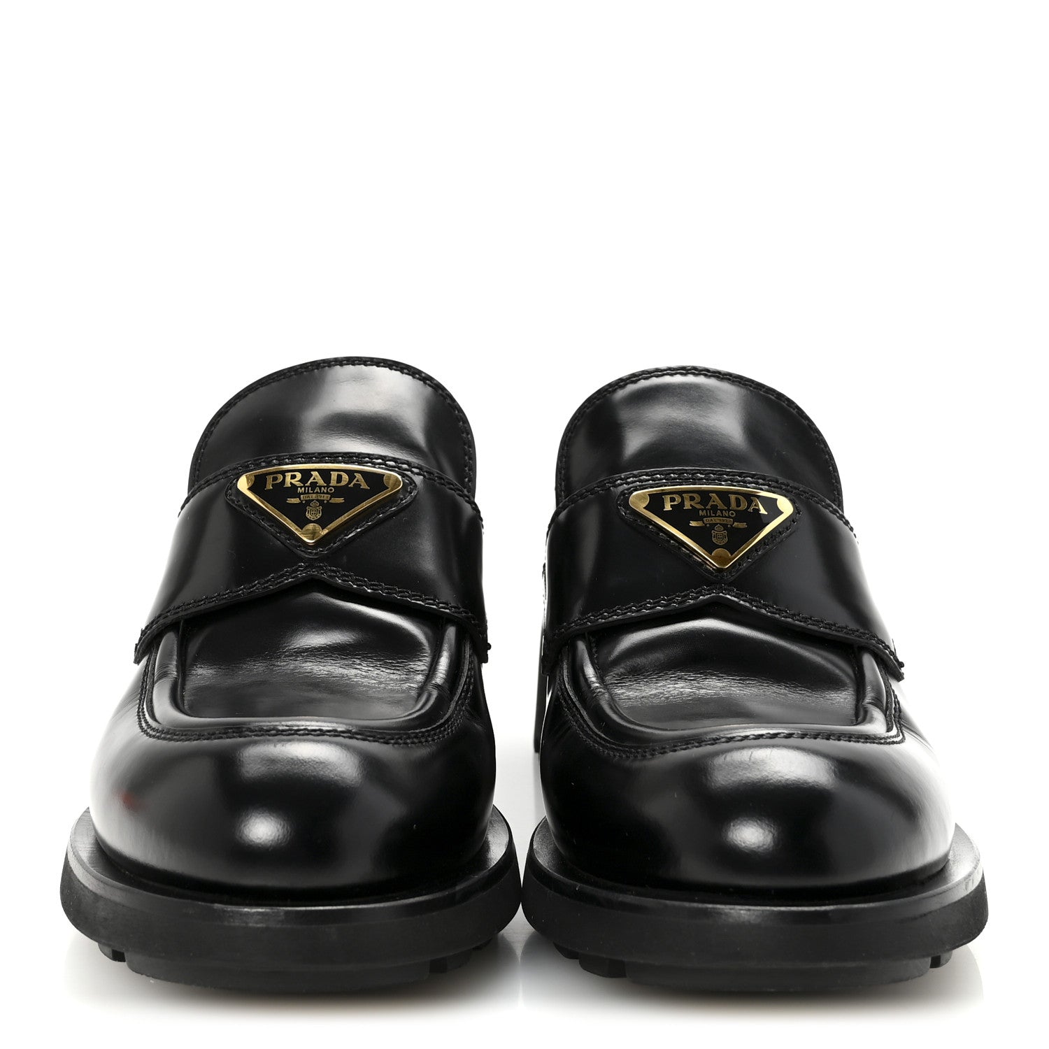 Prada Spazzolato Metal Triangle Logo 50mm Loafers 36.5 Black 3 of 10
