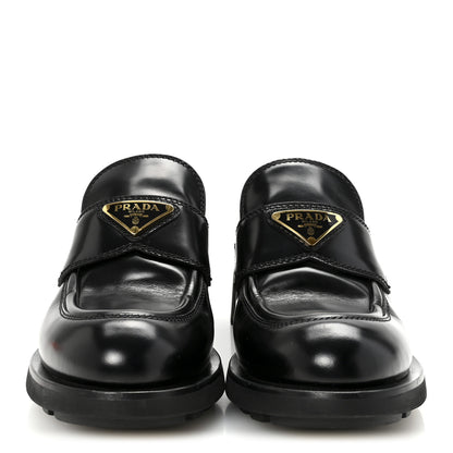 Prada Spazzolato Metal Triangle Logo 50mm Loafers 36.5 Black 3 of 10