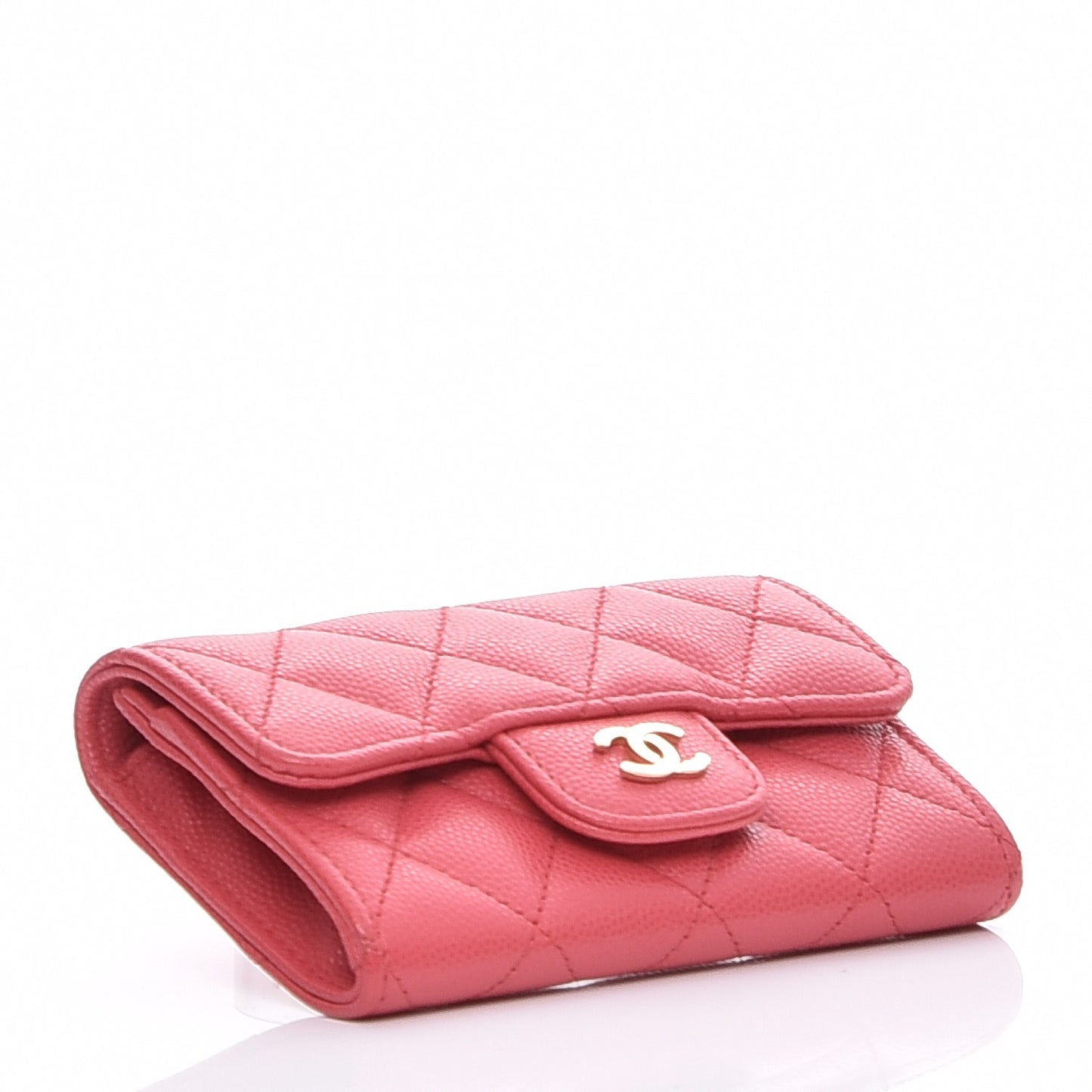 Caviar Quilted Card Holder Dark Pink