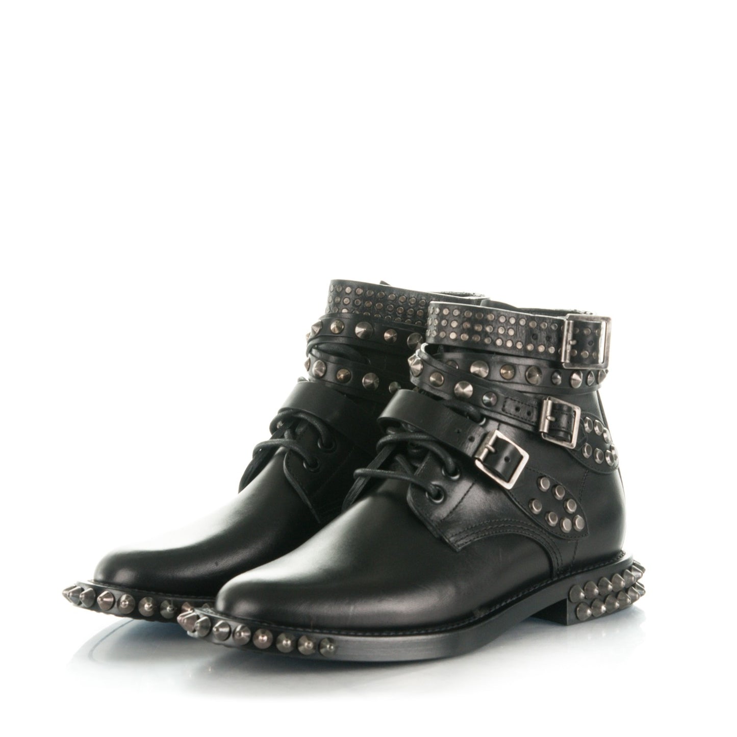 Smooth Calfskin Studded Ankle Ranger Boots 34.5 Black