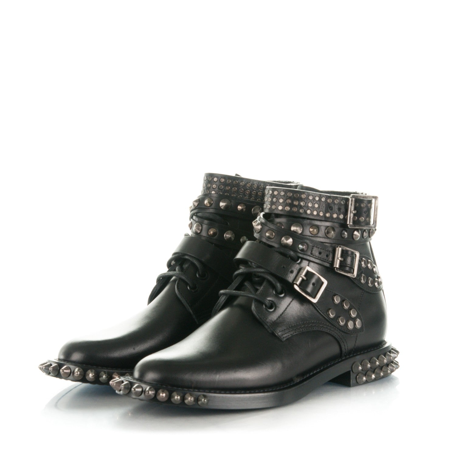 Saint Laurent Smooth Calfskin Studded Ankle Ranger Boots 34.5 Black 3 of 10