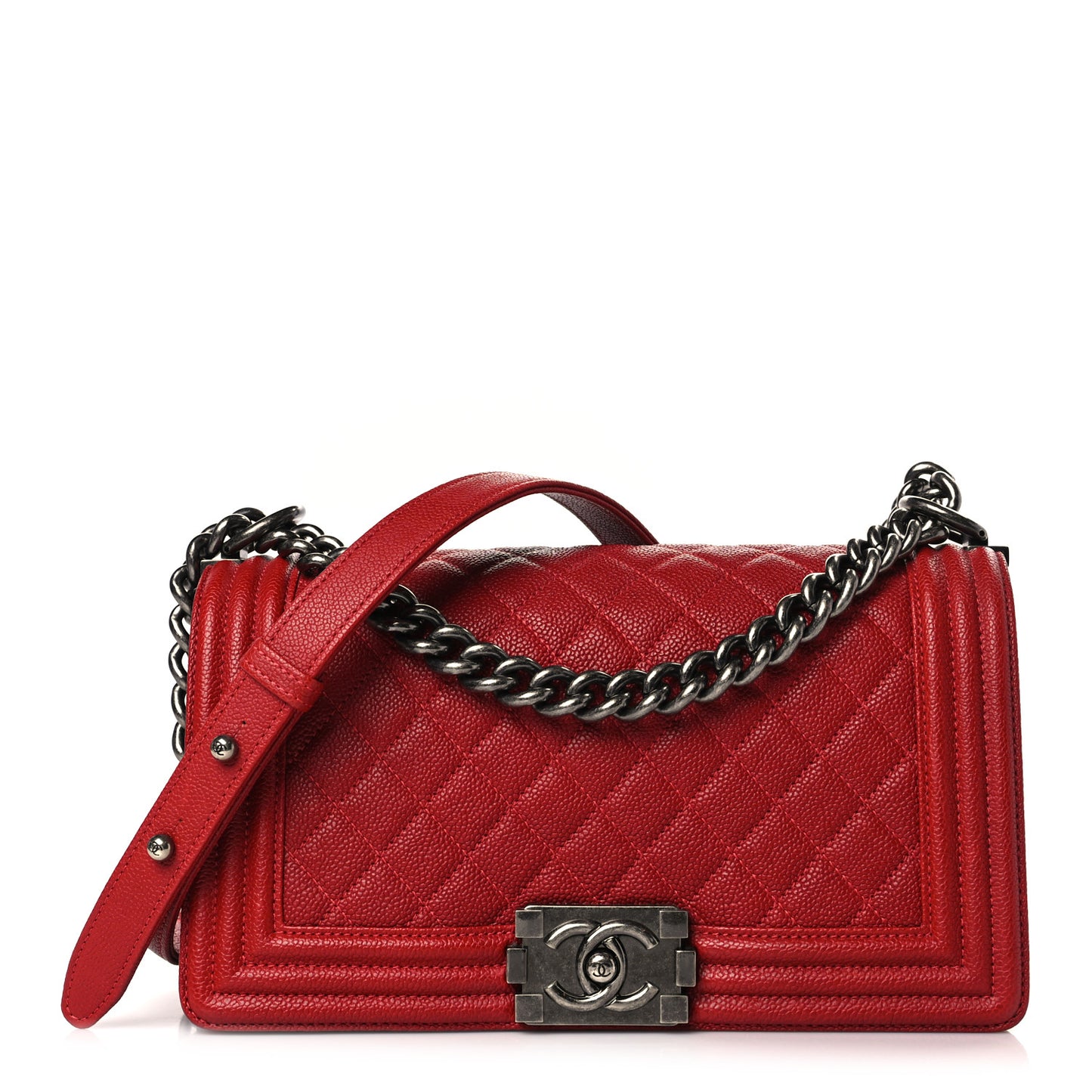 Caviar Quilted Medium Boy Flap Red