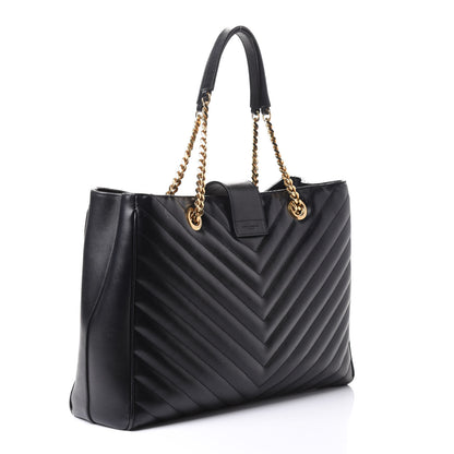 Saint Laurent Grain De Poudre Matelasse Chevron Monogram Shopping Bag Black 2 of 5