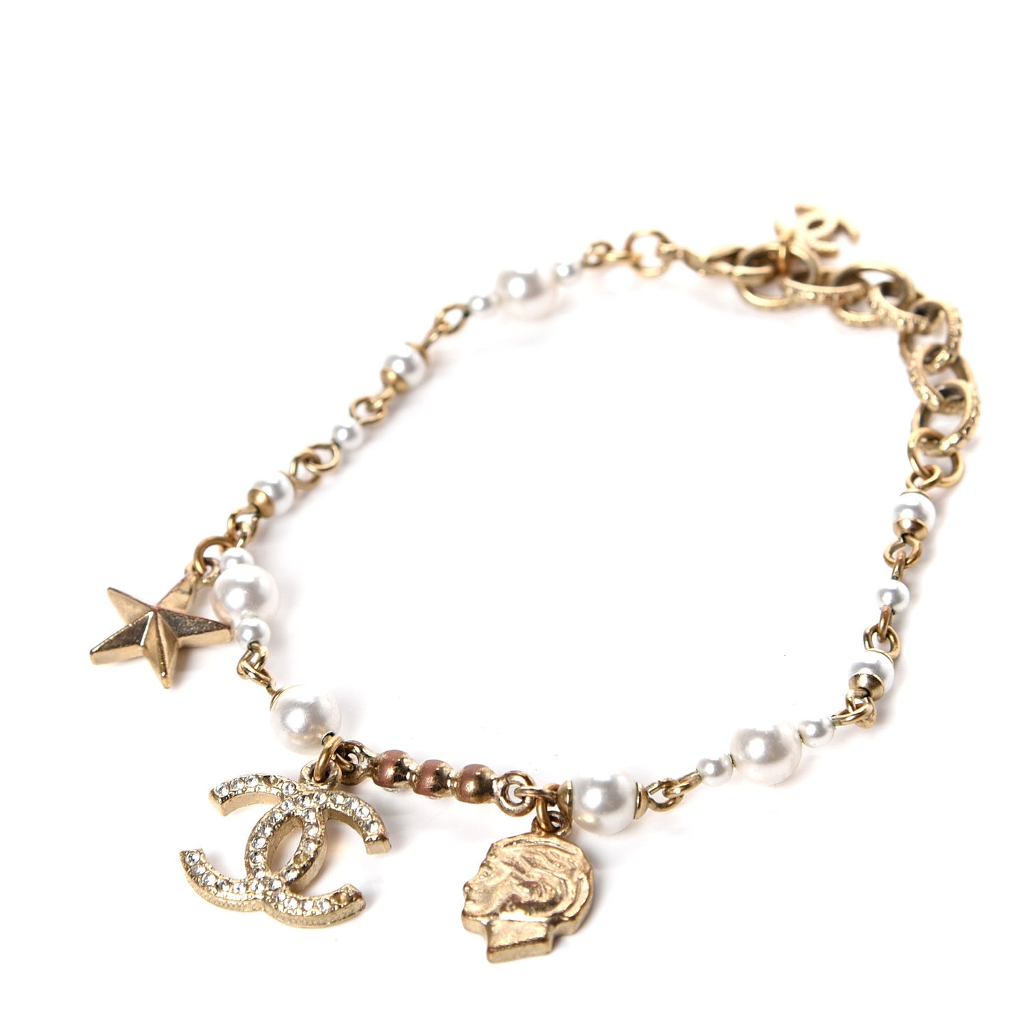 Pearl Crystal CC Star Bracelet Gold