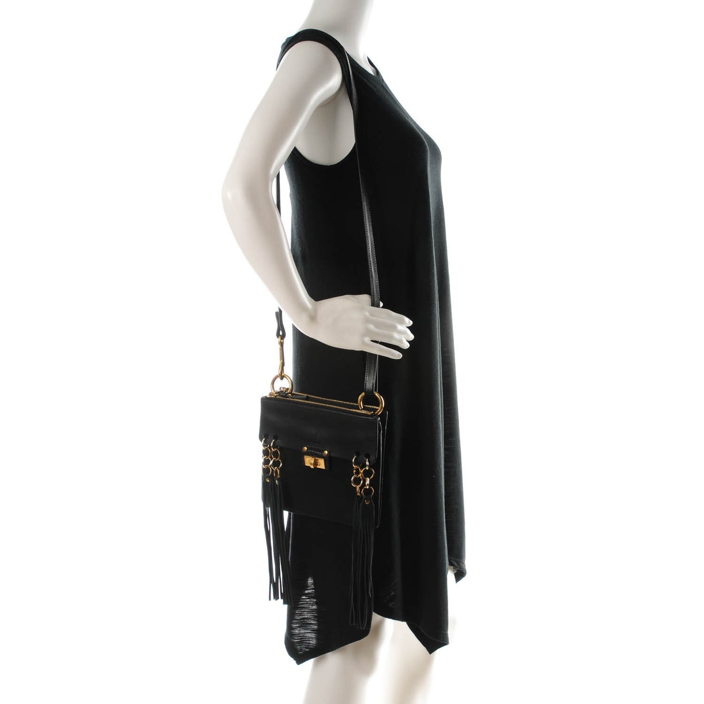 Calfskin Suede Small Jane Fringe Bag Black