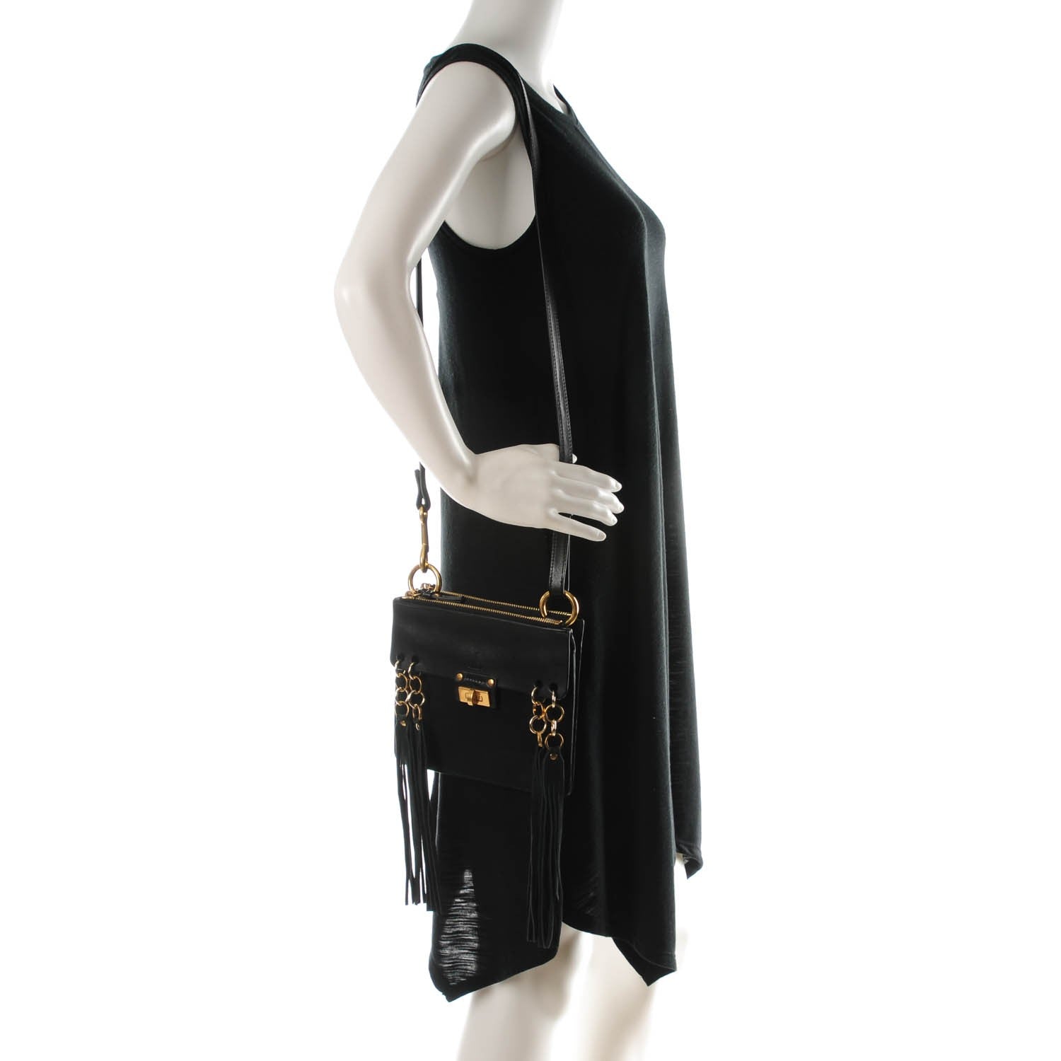 Chloe Calfskin Suede Small Jane Fringe Bag Black 2 of 7