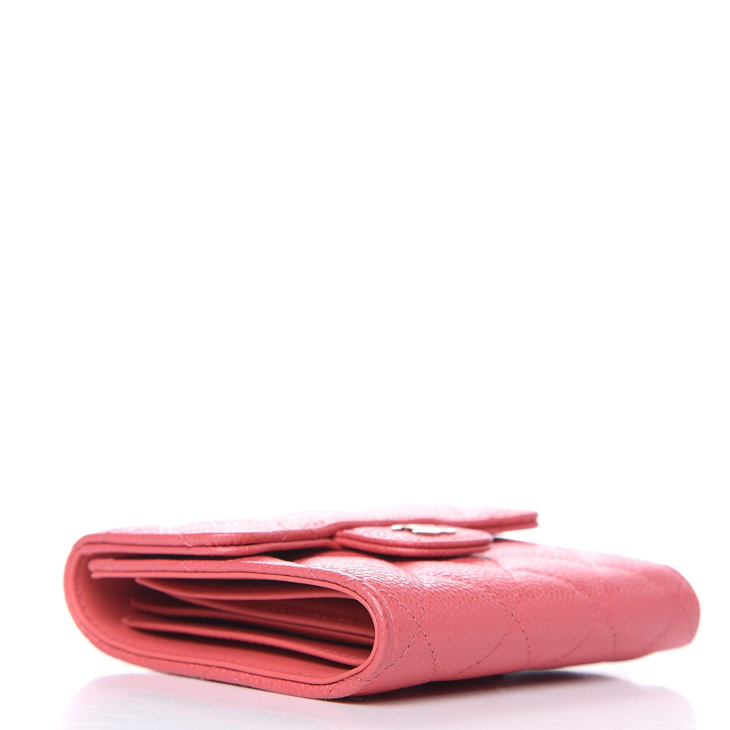 Caviar Quilted Compact Flap Wallet Pink