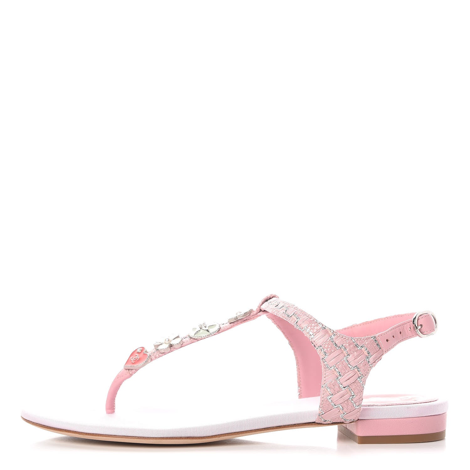 Chanel Tweed CC Charm Thong Sandals 36.5 Pink Silver 1 of 13