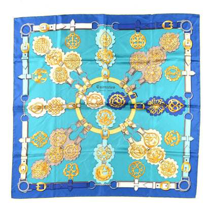 Hermes Silk Cuivreries Scarf 90 Turquoise Fonce Cobalt Jaune 1 of 4