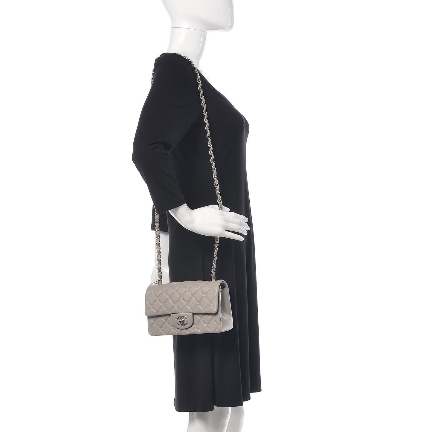 Lambskin Quilted Mini Rectangular Flap Grey