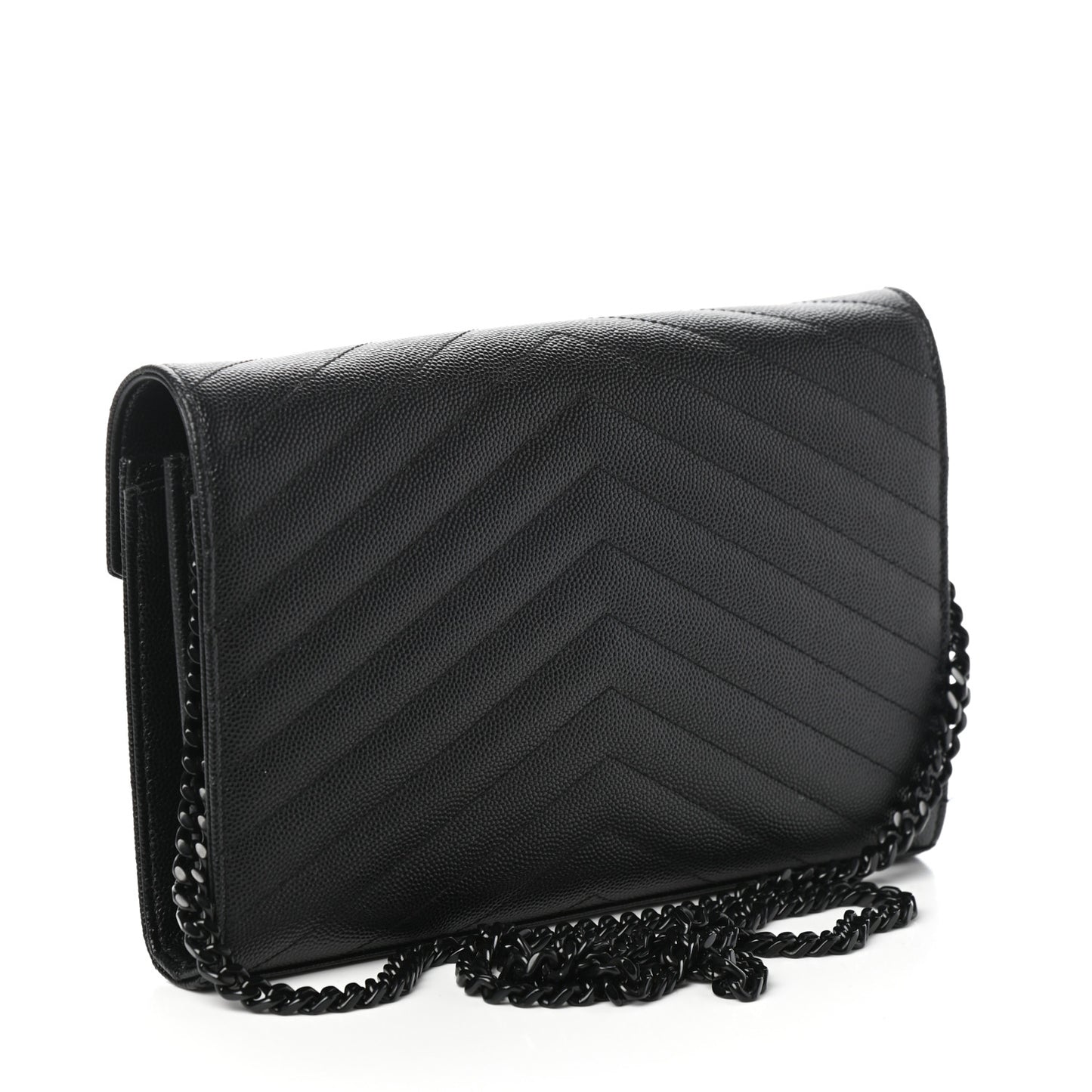 Grain De Poudre Matelasse Chevron Monogram Chain Wallet Black