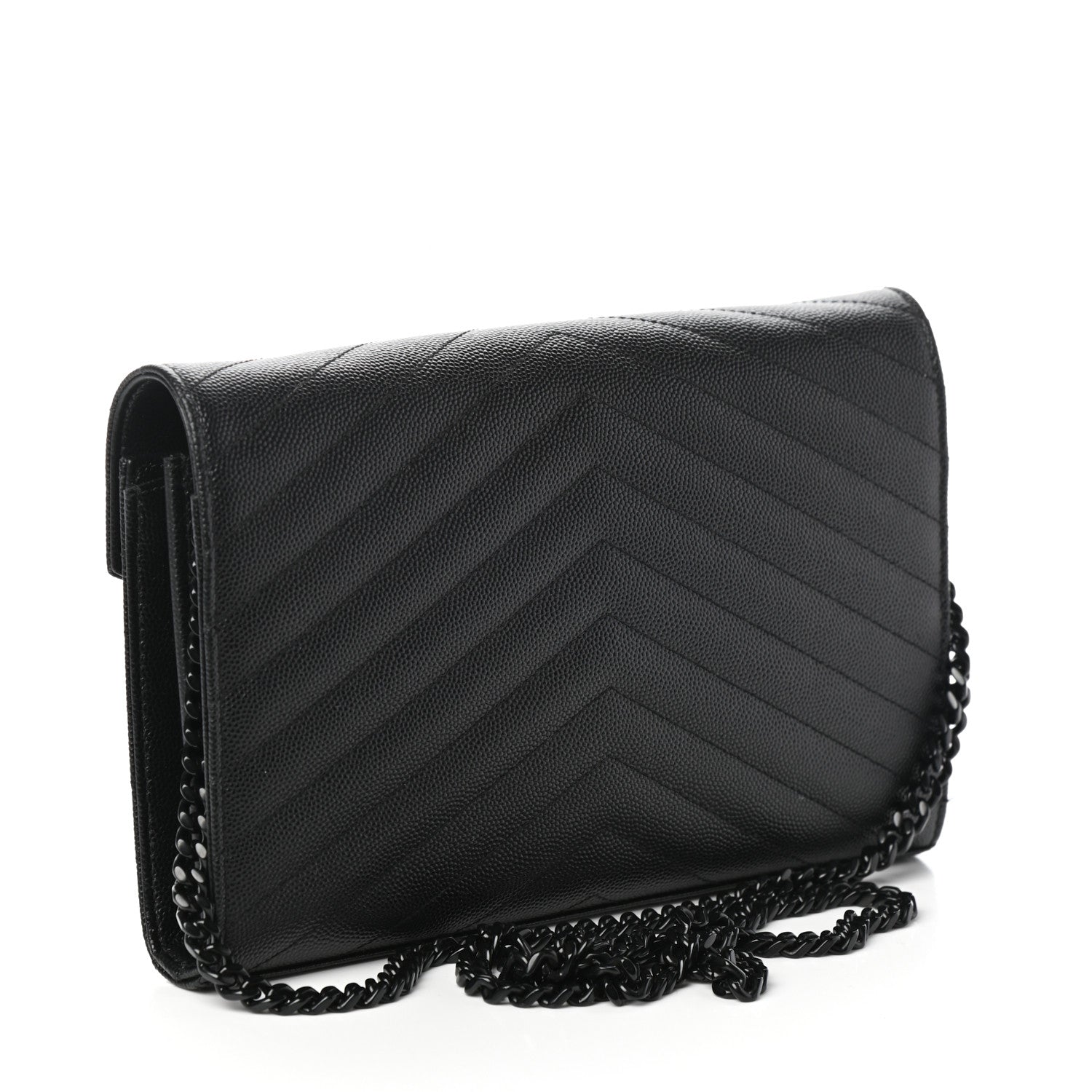 Saint Laurent Grain De Poudre Matelasse Chevron Monogram Chain Wallet Black 3 of 8