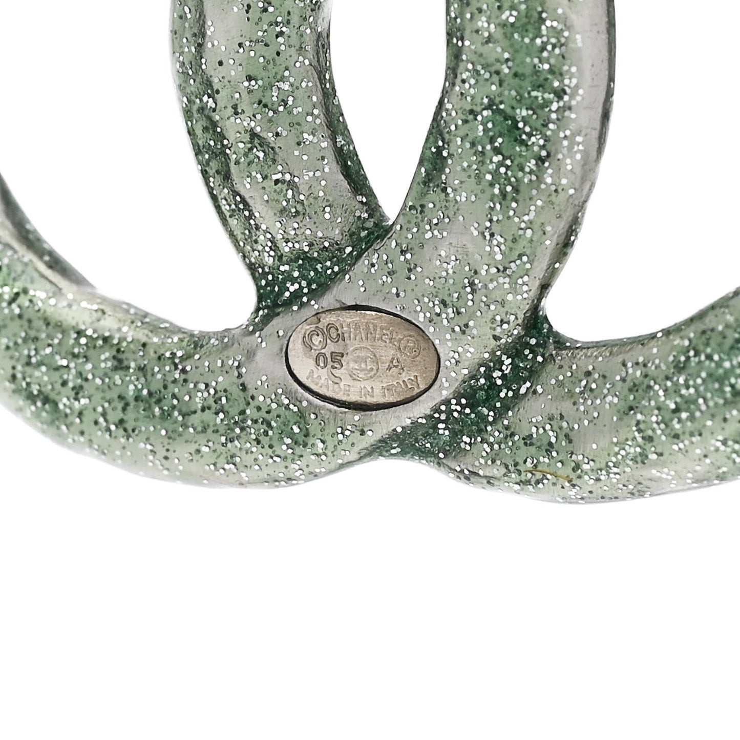Glitter Enamel CC Drop Earrings Silver Green