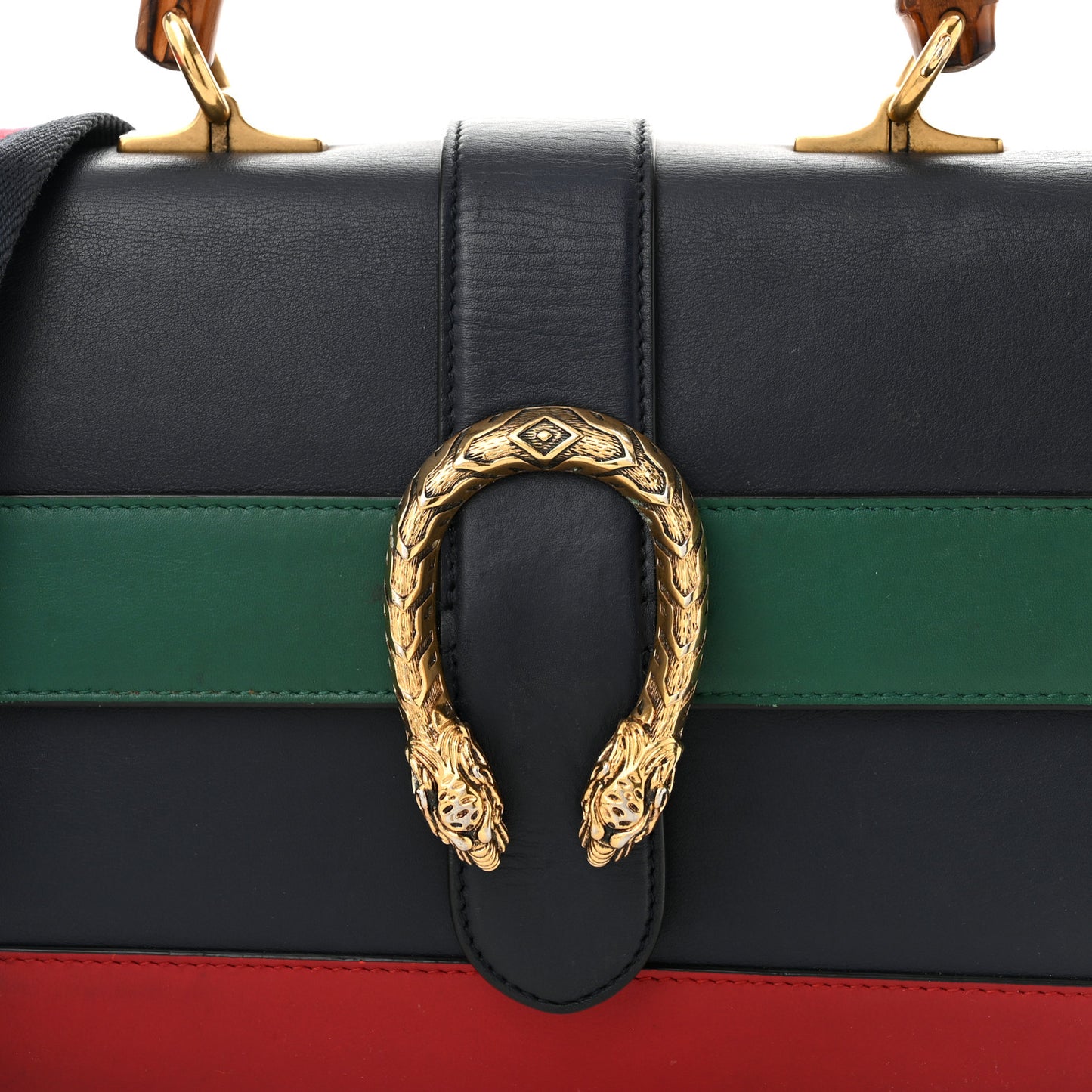 Moon Calfskin Bamboo Web Medium Dionysus Top Handle Bag Blue Emerald Hibiscus Red