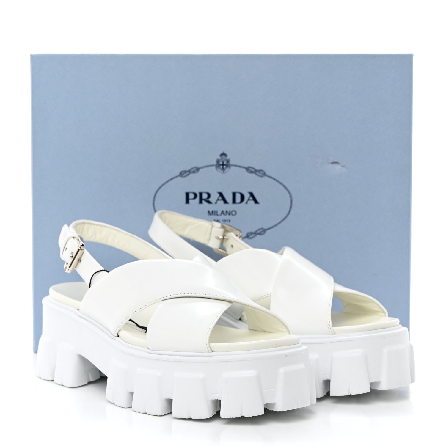 Prada Spazzolato Metal Triangle Logo Padded Monolith 55mm Slingback Sandals 38 White 9 of 9