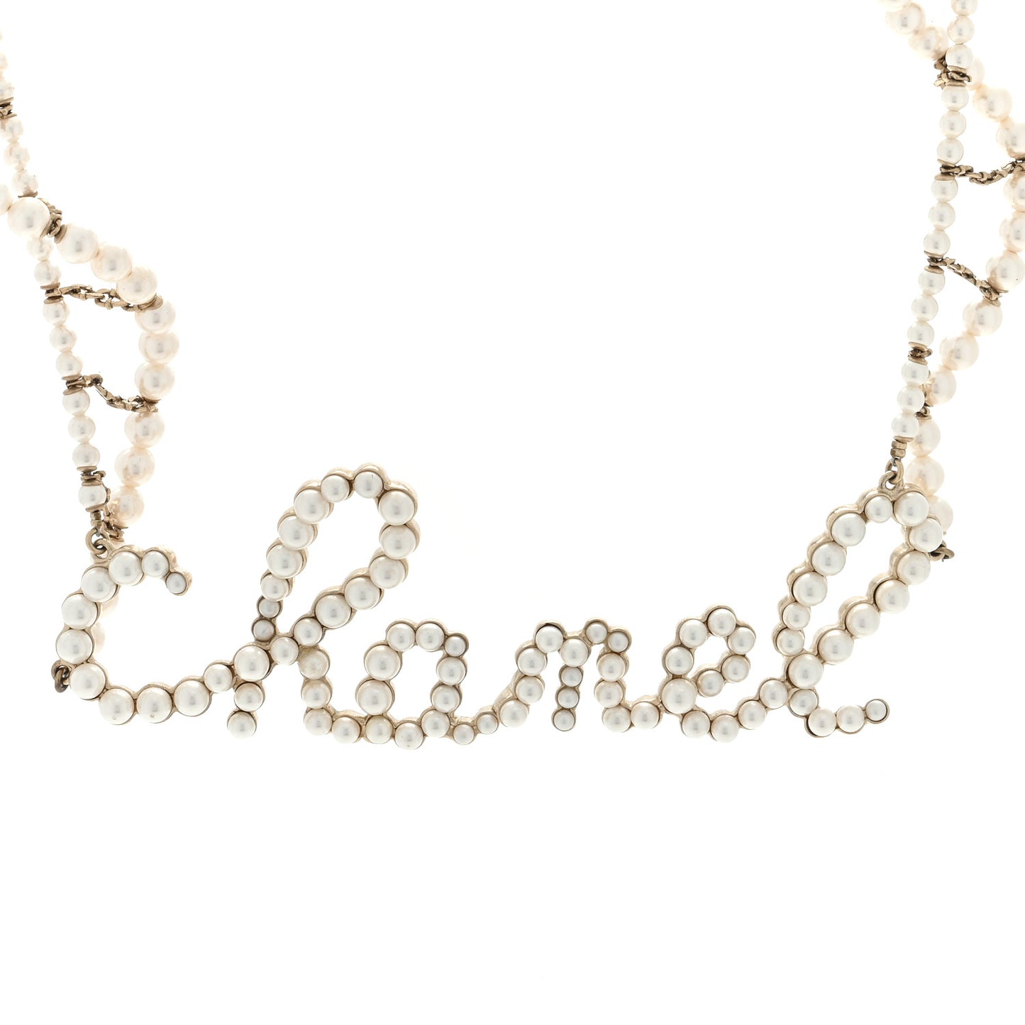 Metal Glass Swirling Pearls Necklace Gold