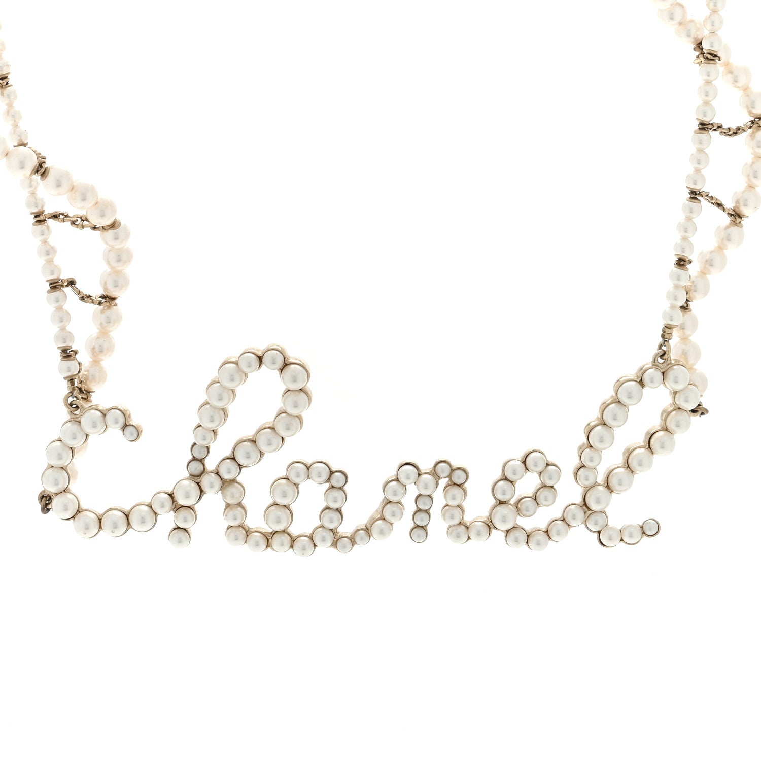 Chanel Metal Glass Swirling Pearls Necklace Gold 1 of 4
