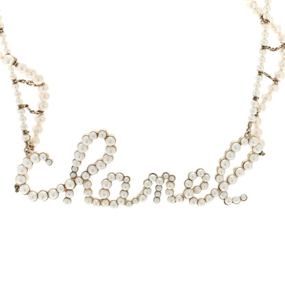 Chanel Metal Glass Swirling Pearls Necklace Gold 1 of 4