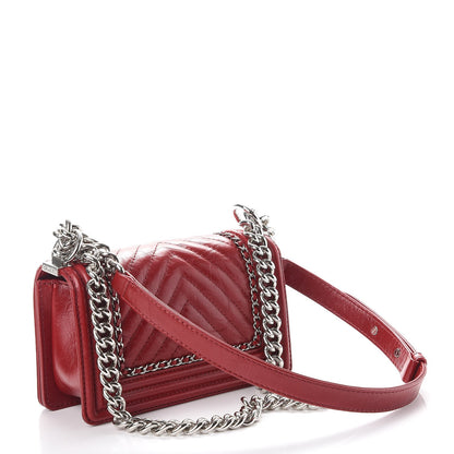 Chanel Aged Calfskin Chevron Small Jacket Boy Flap Red 3 of 8
