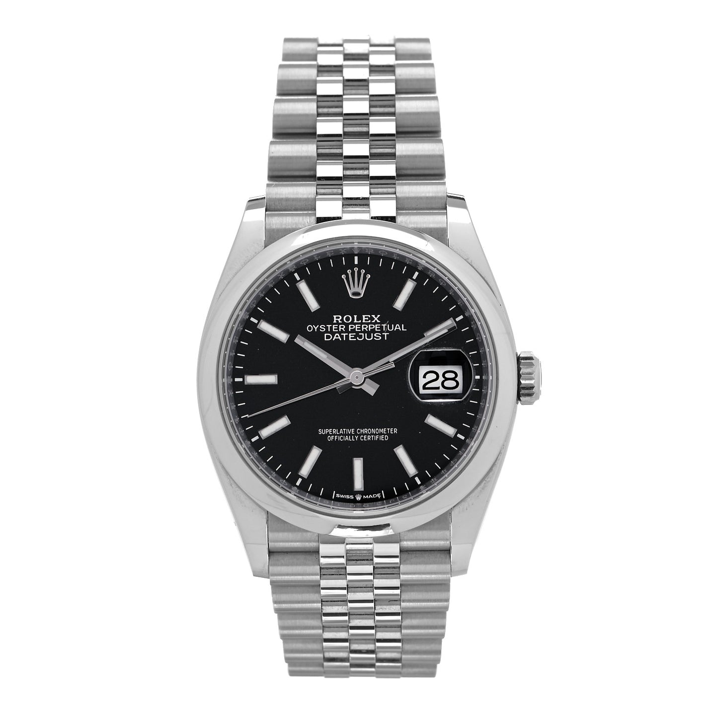Stainless Steel 36mm Oyster Perpetual Datejust Watch Bright Black 126200