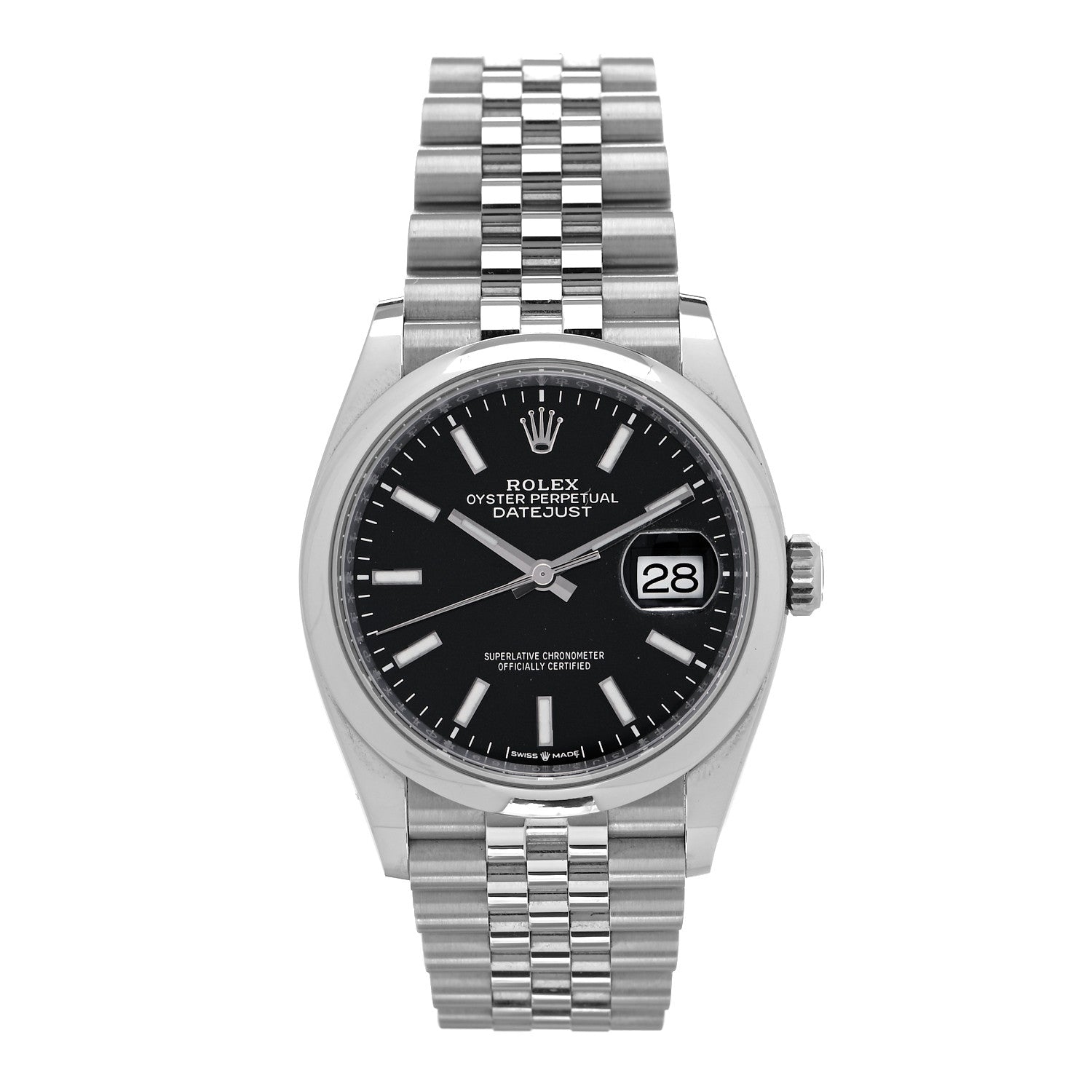 Rolex Stainless Steel 36mm Oyster Perpetual Datejust Watch Bright Black 126200 1 of 4