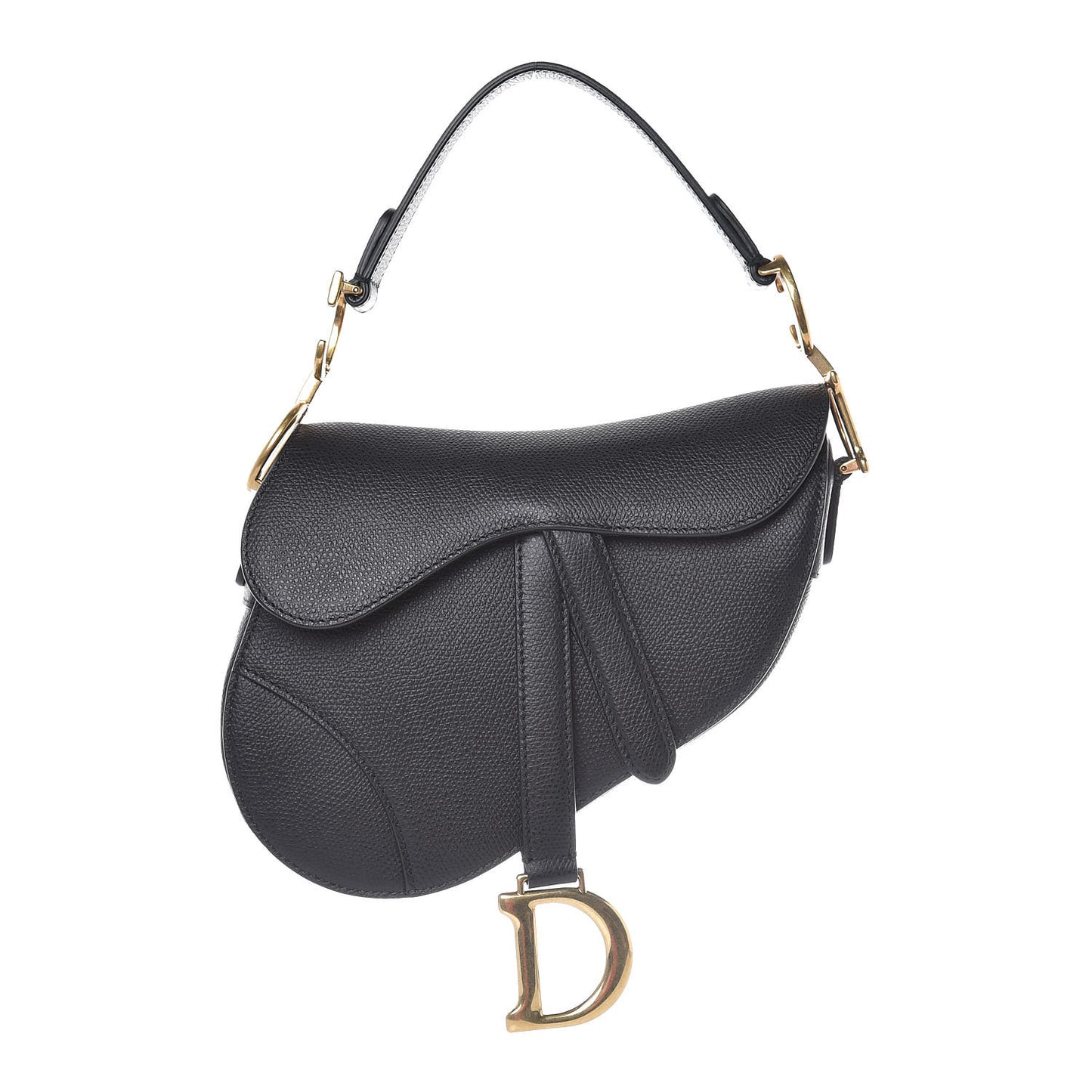 Grained Calfskin Mini Saddle Bag Black