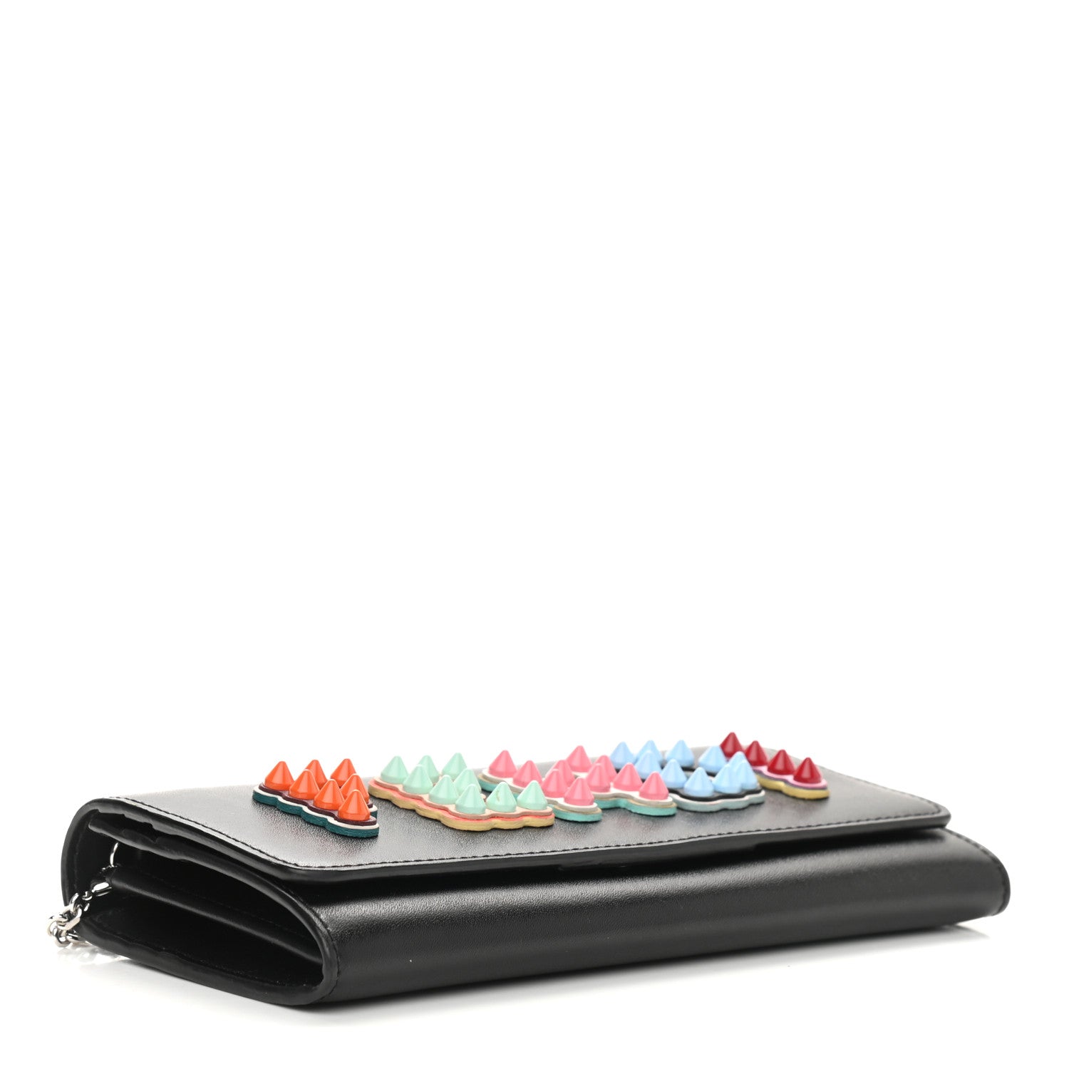Fendi Vitello Liberty Fun Fair Studded Continental Wallet On Chain Black Multicolor 4 of 9