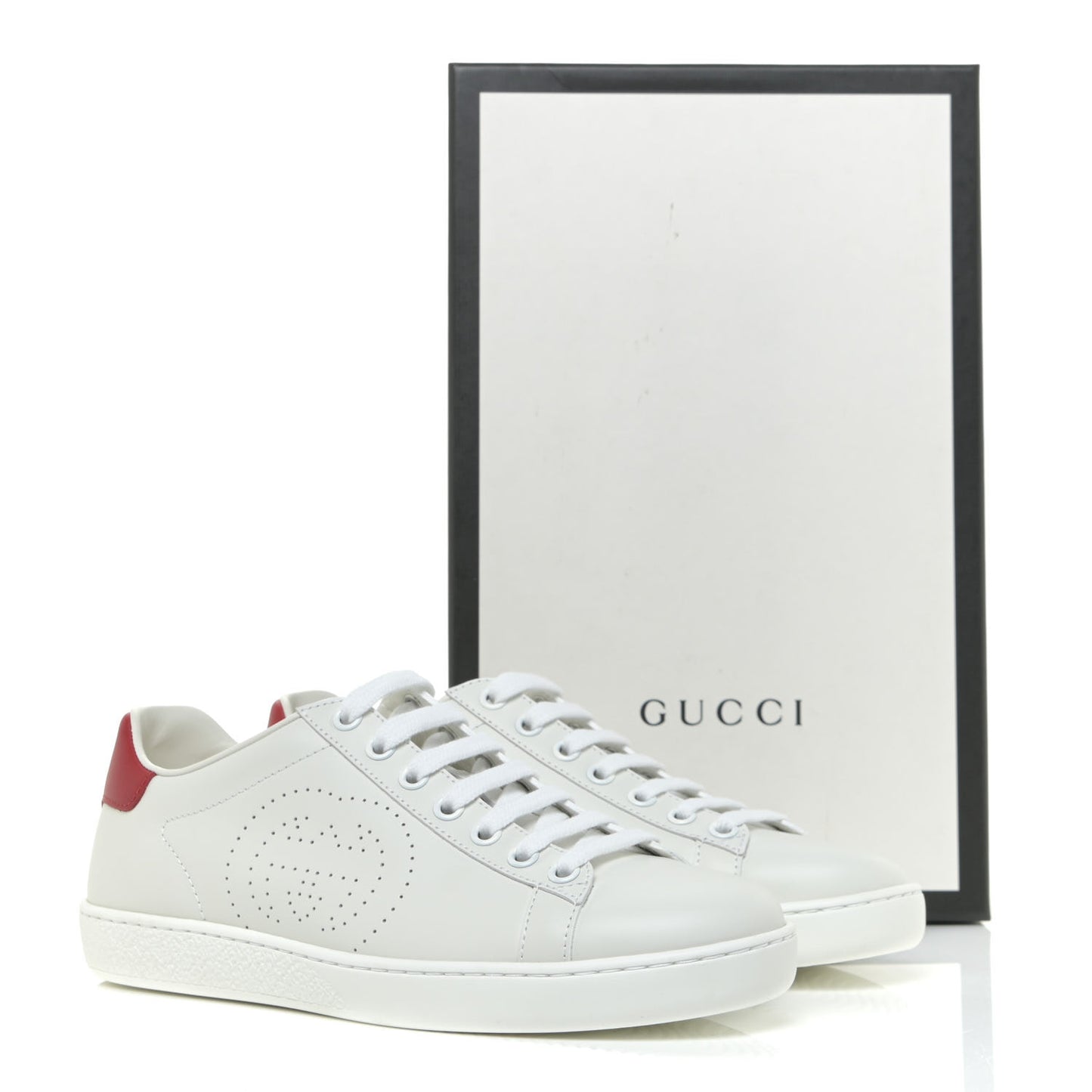 Calfskin Interlocking G Perforated Womens Ace Sneakers 36 White Hibiscus Red