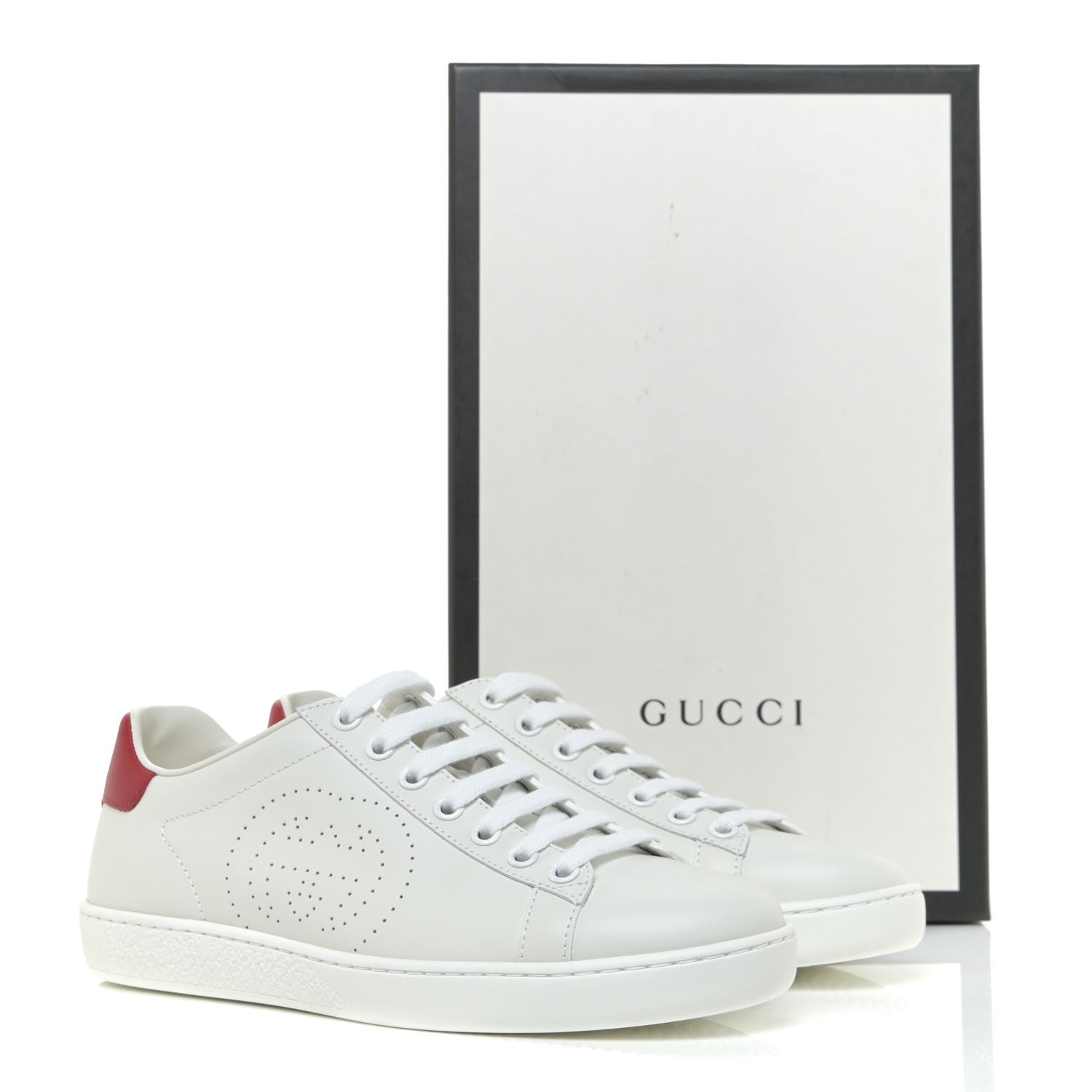 Gucci Calfskin Interlocking G Perforated Womens Ace Sneakers 36 White Hibiscus Red 11 of 11