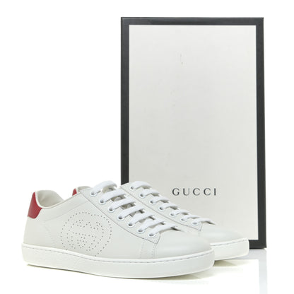 Gucci Calfskin Interlocking G Perforated Womens Ace Sneakers 36 White Hibiscus Red 11 of 11