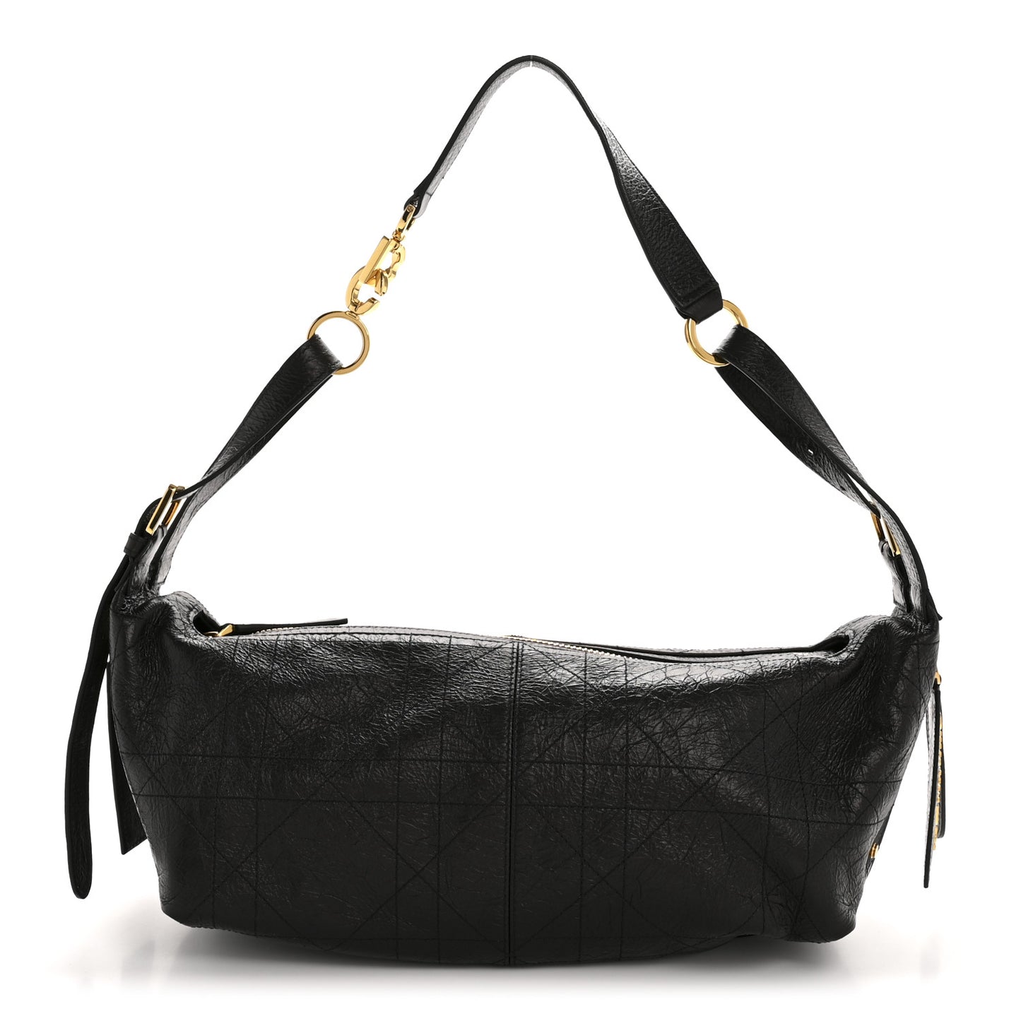 Crinkled Calfskin Macrocannage Medium D-Journey Bag Black