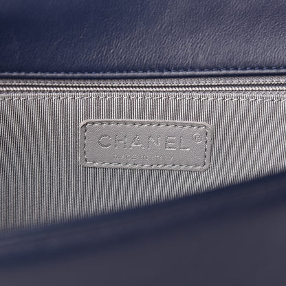 Chanel Calfskin Chevron Quilted New Medium Boy Flap Dark Navy Blue 6 of 10