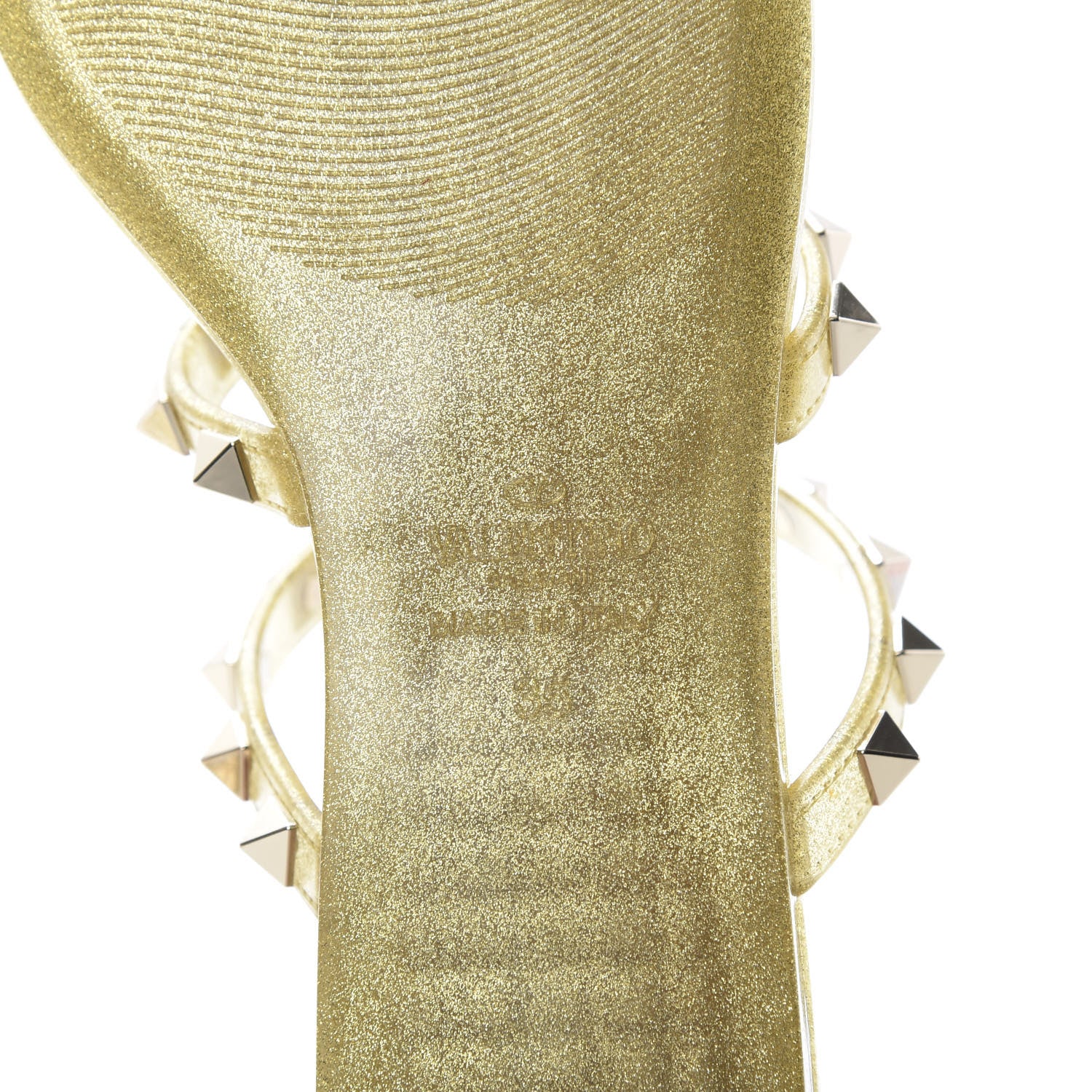 Valentino Garavani PVC Jelly Glitter Rockstud Caged Flat Thong Sandals 35 Oro 6 of 9