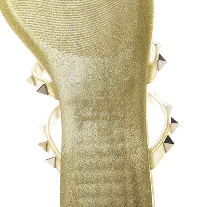 Valentino Garavani PVC Jelly Glitter Rockstud Caged Flat Thong Sandals 35 Oro 6 of 9