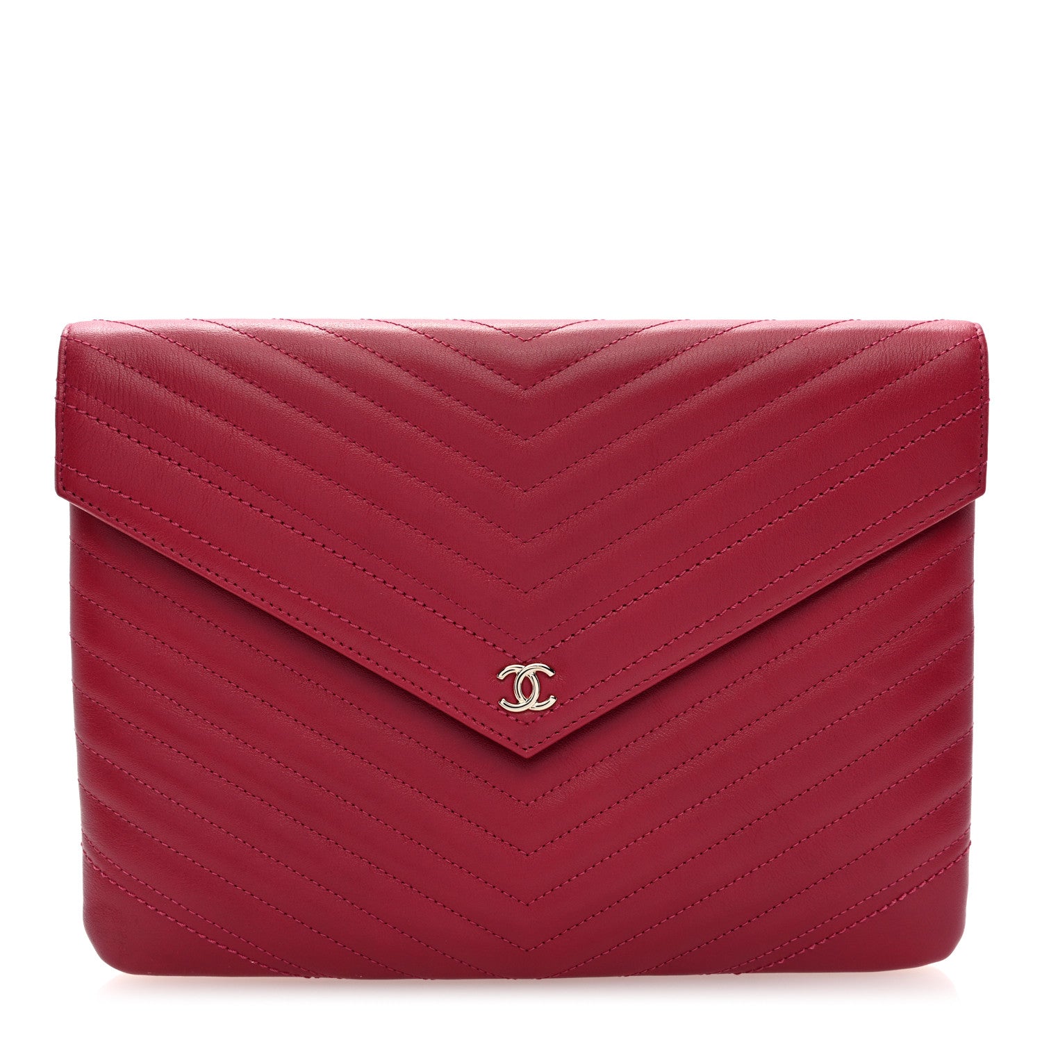 Chanel Calfskin Chevron Quilted Small Envelope Clutch Dark Pink 1 of 8