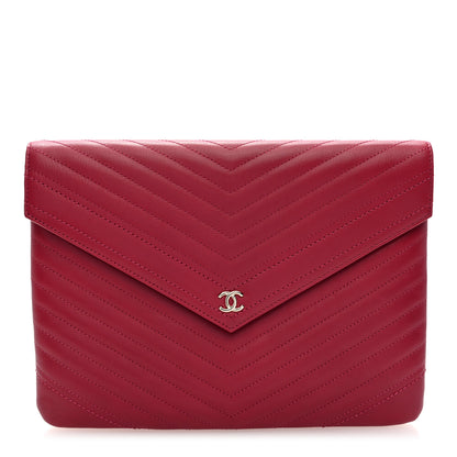 Chanel Calfskin Chevron Quilted Small Envelope Clutch Dark Pink 1 of 8